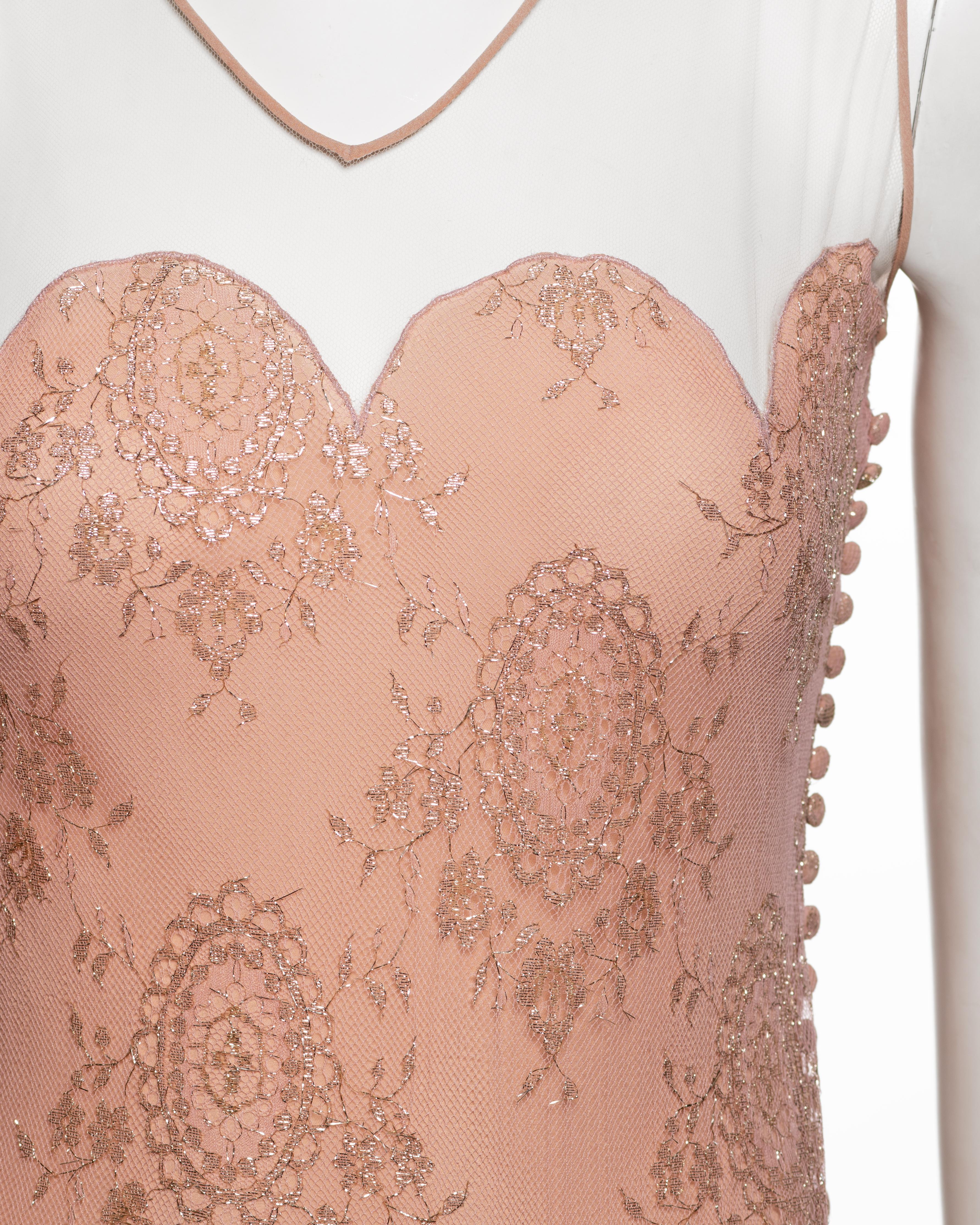Women's Christian Dior by John Galliano Blush Lace Tulle Evening Dress, FW 2002 For Sale