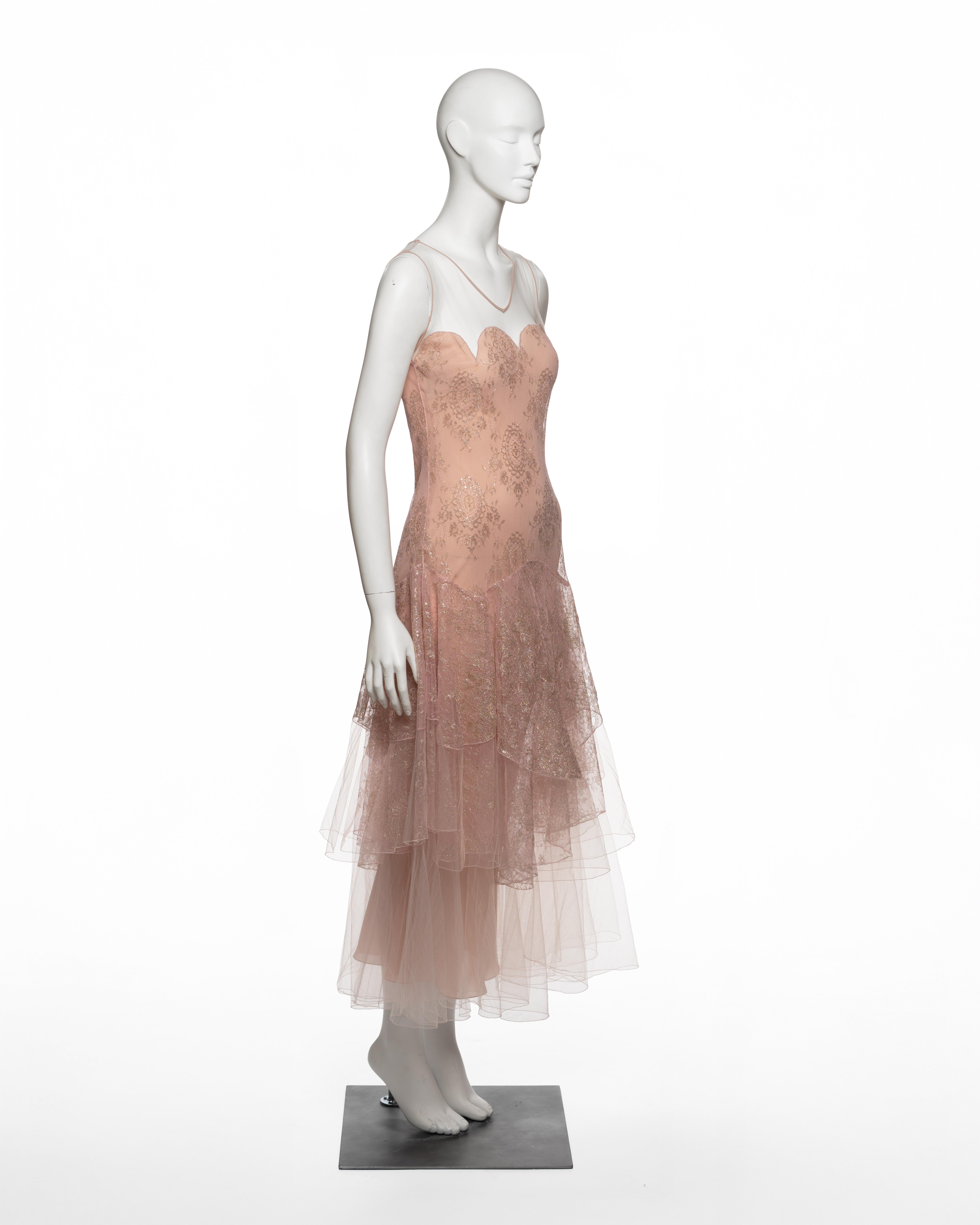 Christian Dior by John Galliano Blush Lace Tulle Evening Dress, FW 2002 For Sale 1