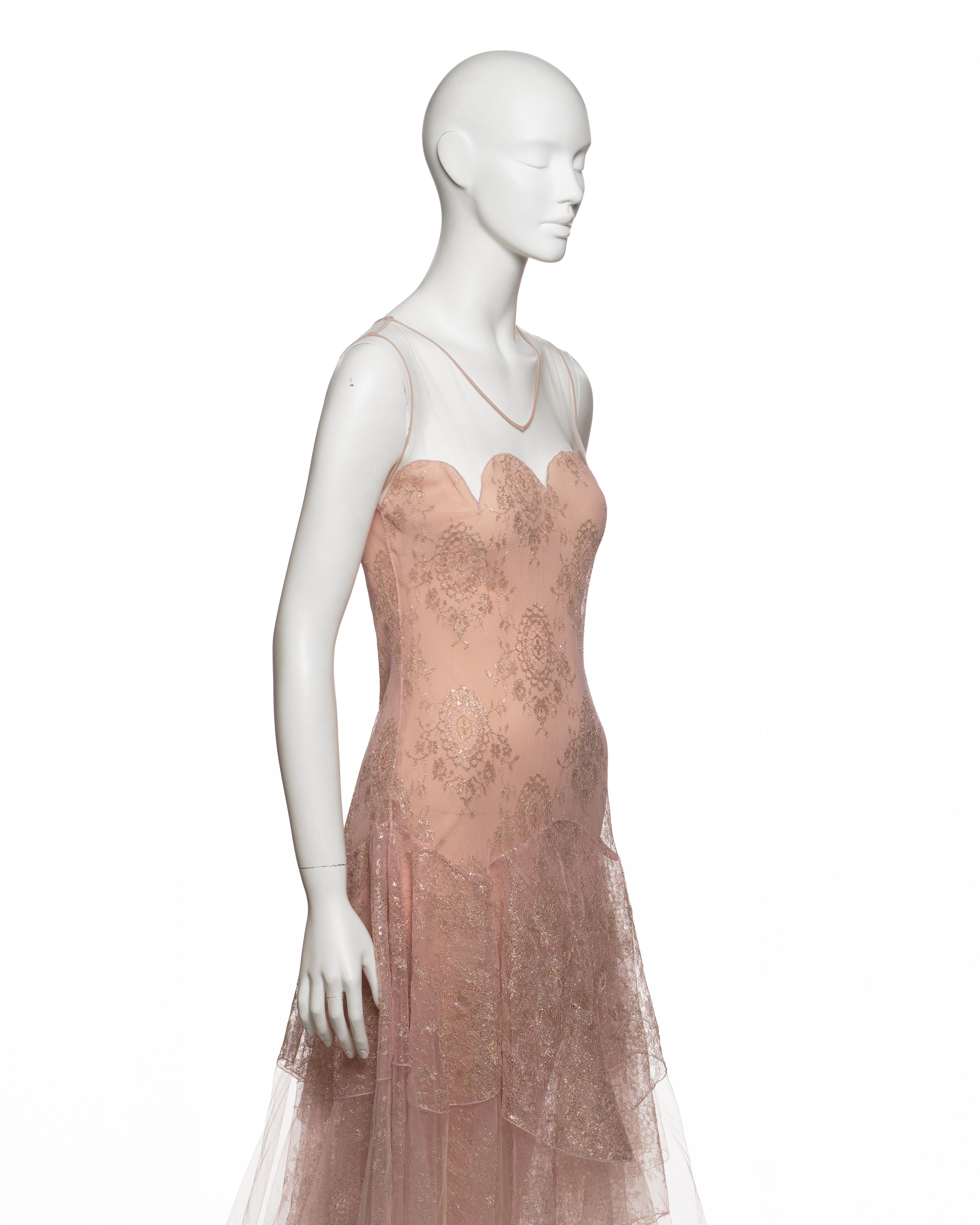 Christian Dior by John Galliano Blush Lace Tulle Evening Dress, FW 2002 For Sale 2