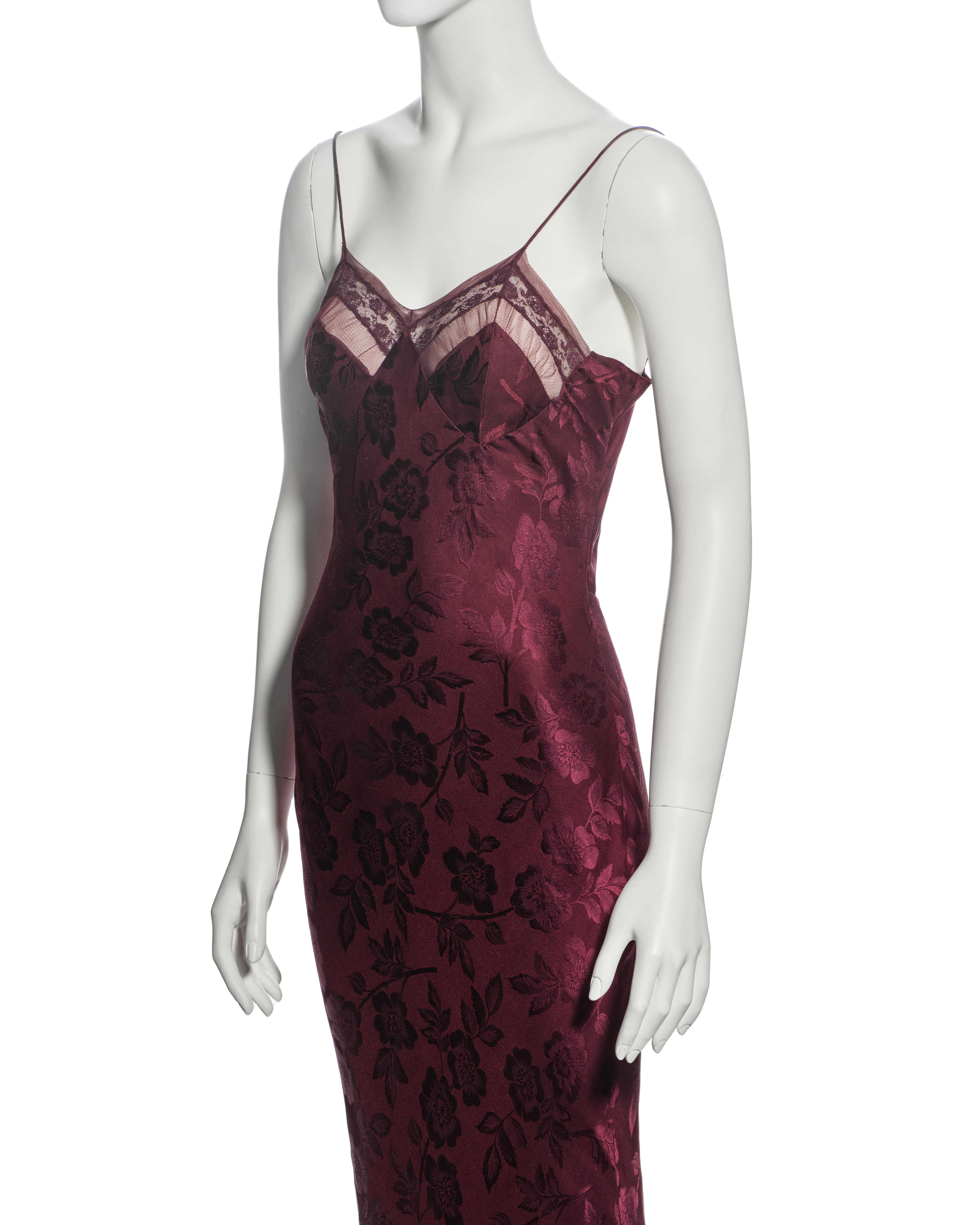 Christian Dior by John Galliano Bordeaux Red Floral Silk Evening Dress, fw 2005 5
