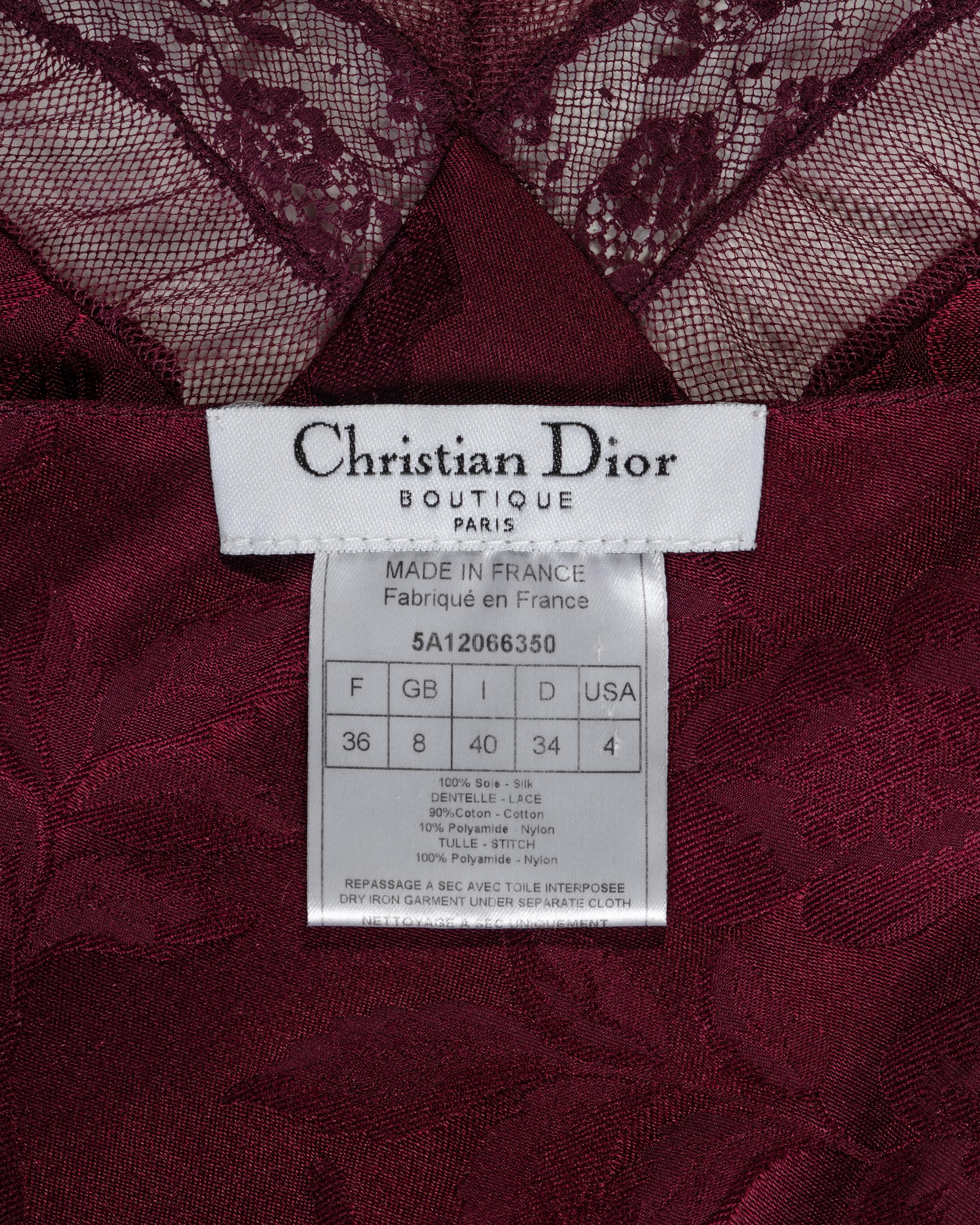 Christian Dior by John Galliano Bordeaux Red Floral Silk Evening Dress, fw 2005 6