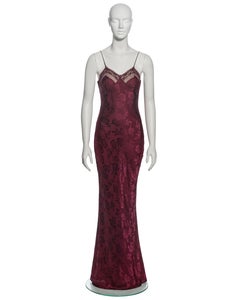 Christian Dior by John Galliano Bordeaux Red Floral Silk Evening Dress, fw 2005