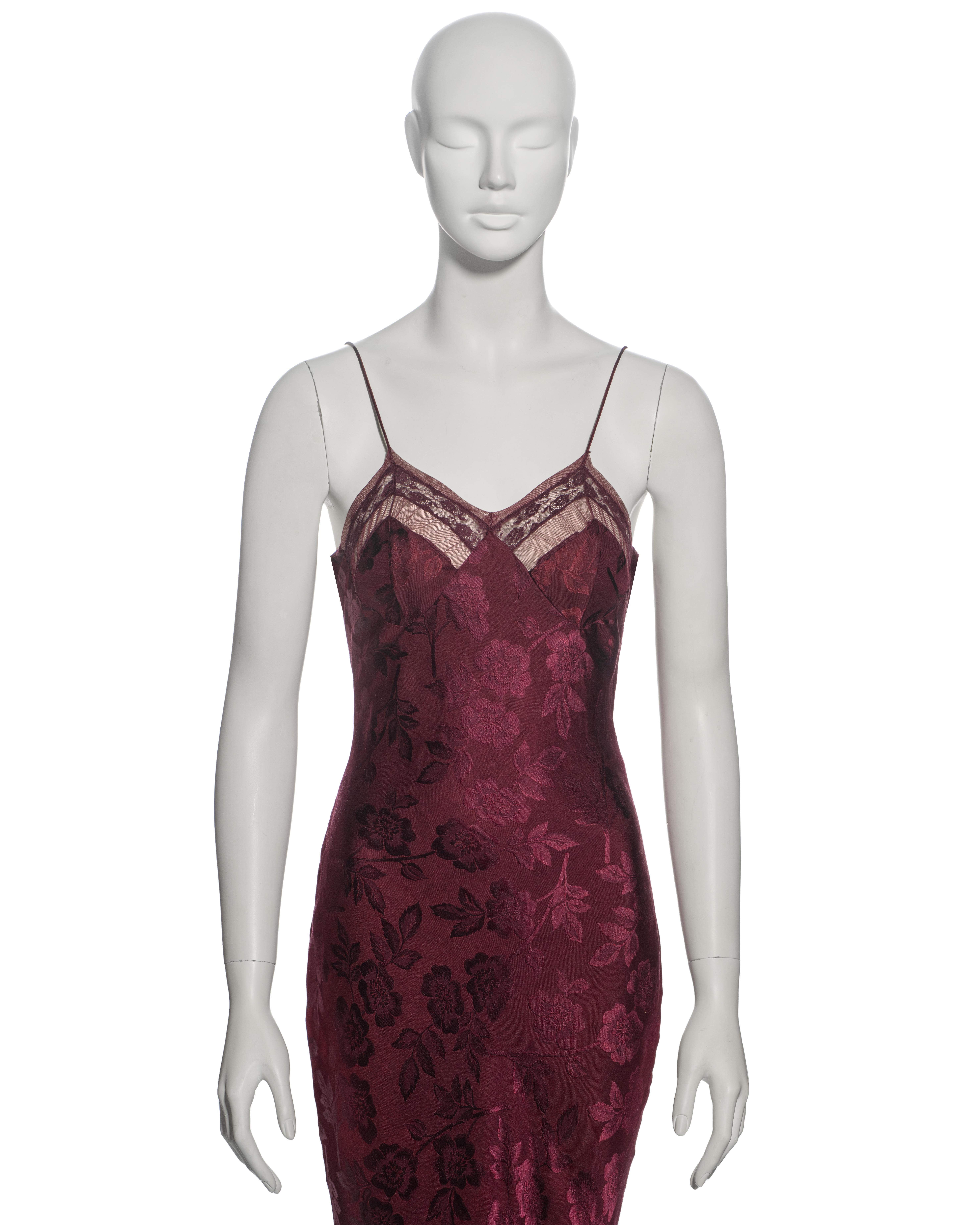 Black Christian Dior by John Galliano Bordeaux Red Floral Silk Evening Dress, fw 2005