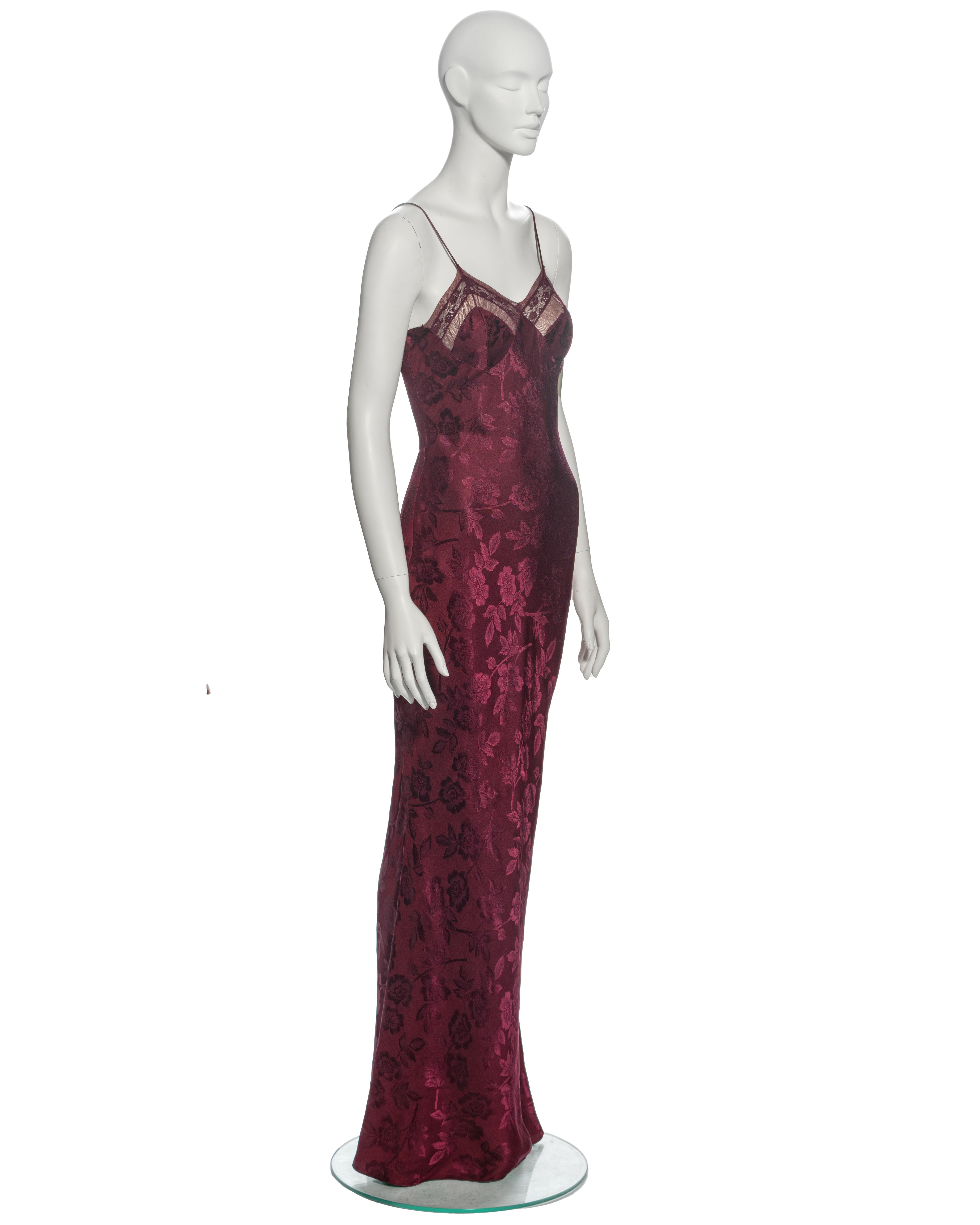 Women's Christian Dior by John Galliano Bordeaux Red Floral Silk Evening Dress, fw 2005