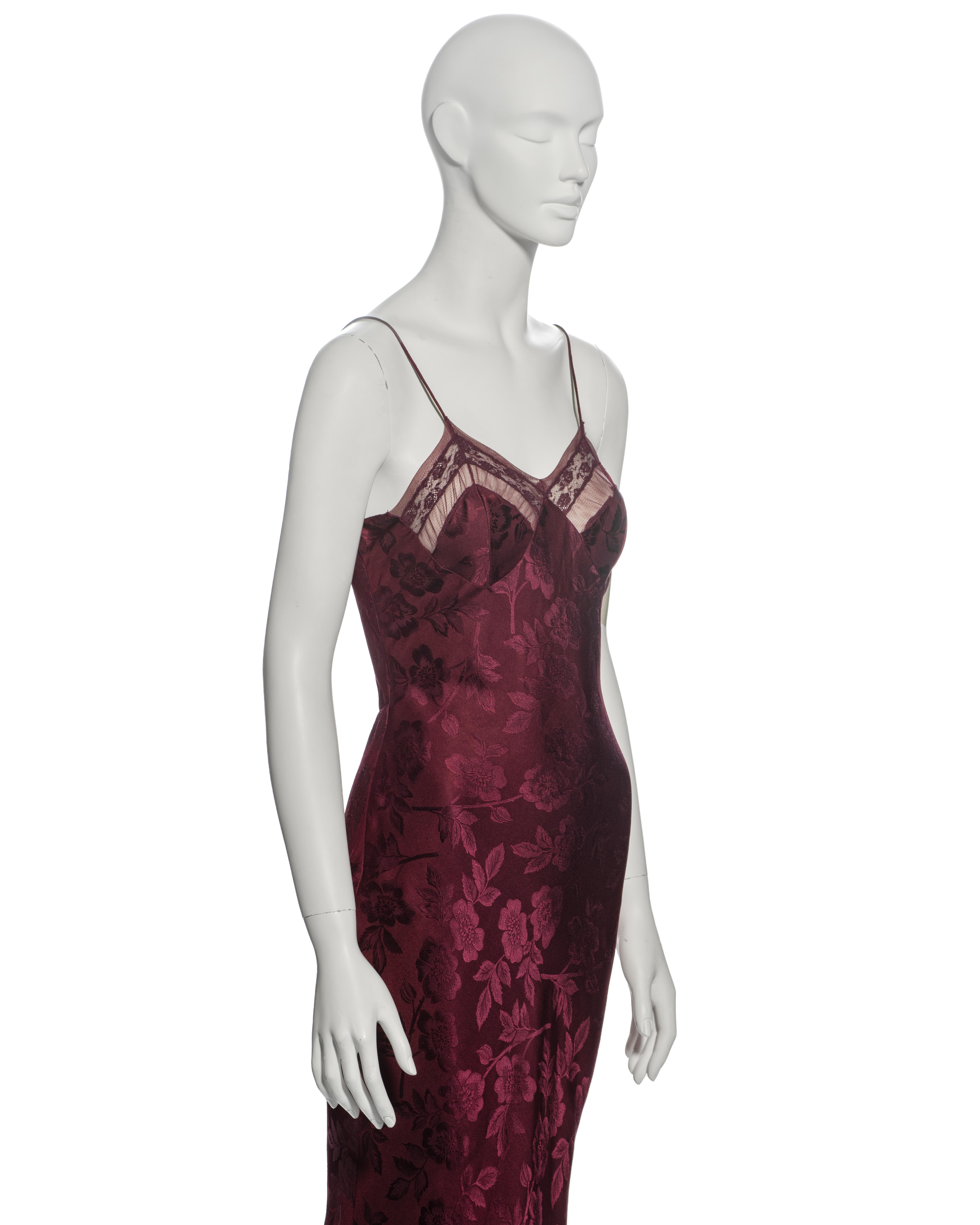 Christian Dior by John Galliano Bordeaux Red Floral Silk Evening Dress, fw 2005 1