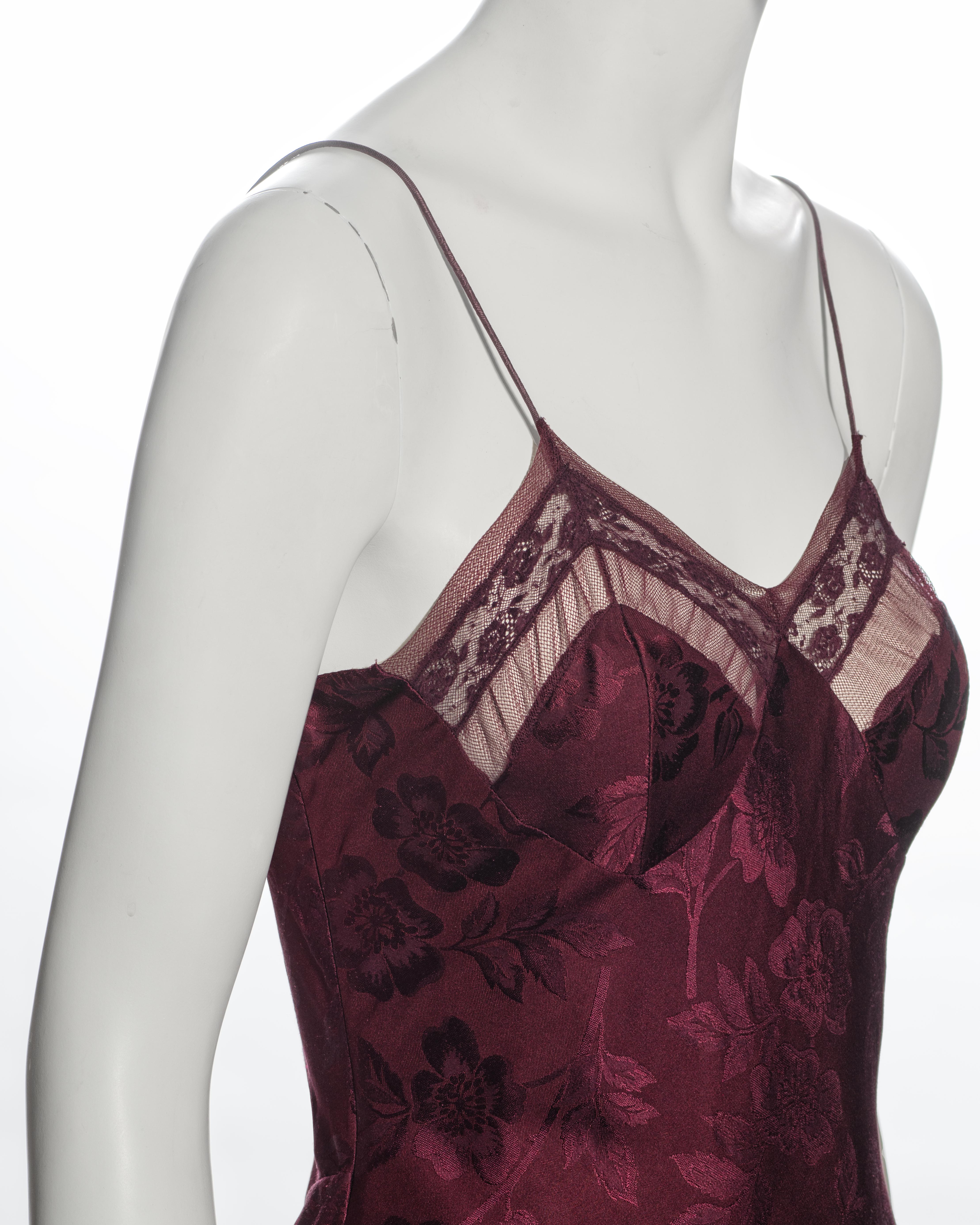 Christian Dior by John Galliano Bordeaux Red Floral Silk Evening Dress, fw 2005 2