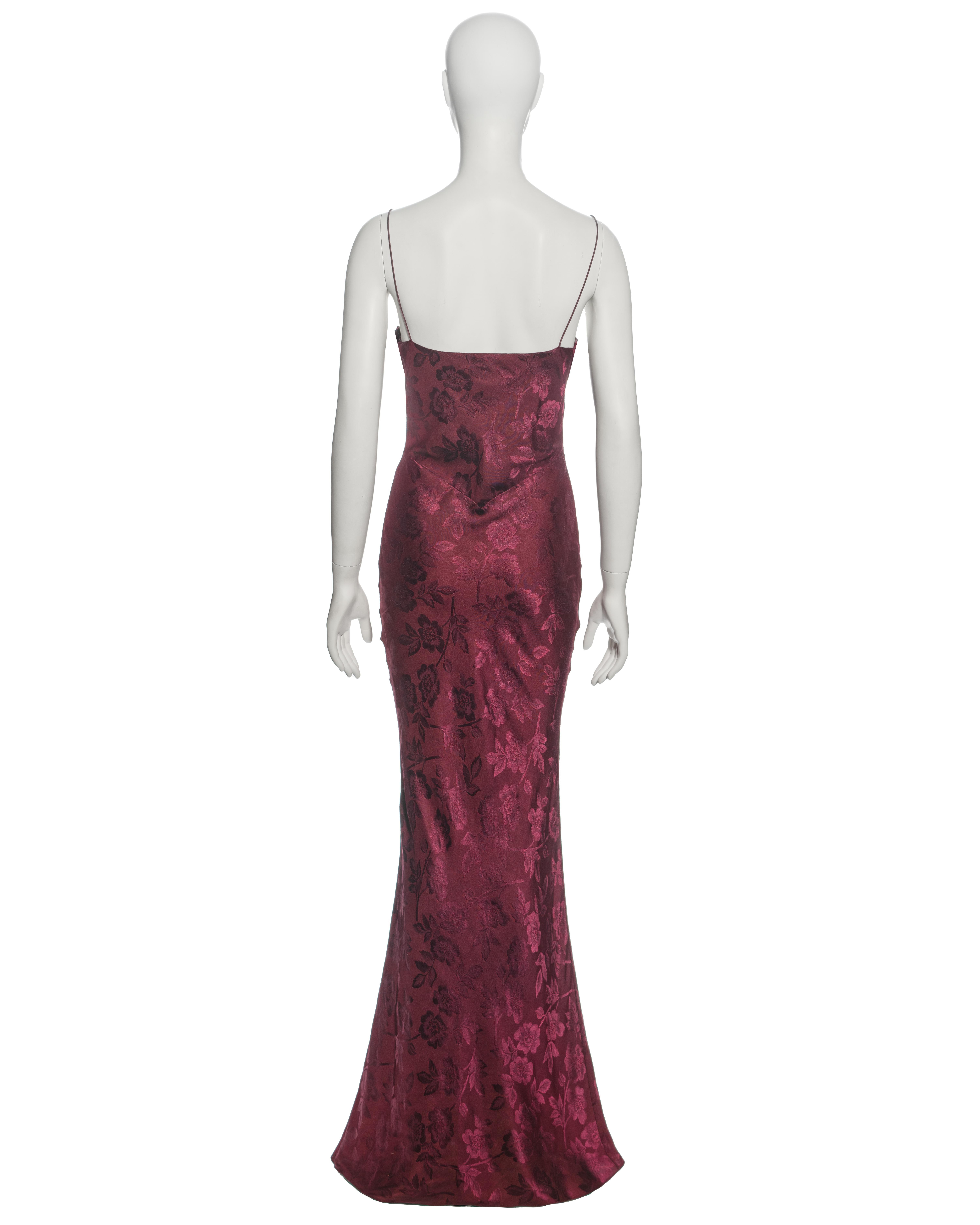 Christian Dior by John Galliano Bordeaux Red Floral Silk Evening Dress, fw 2005 3