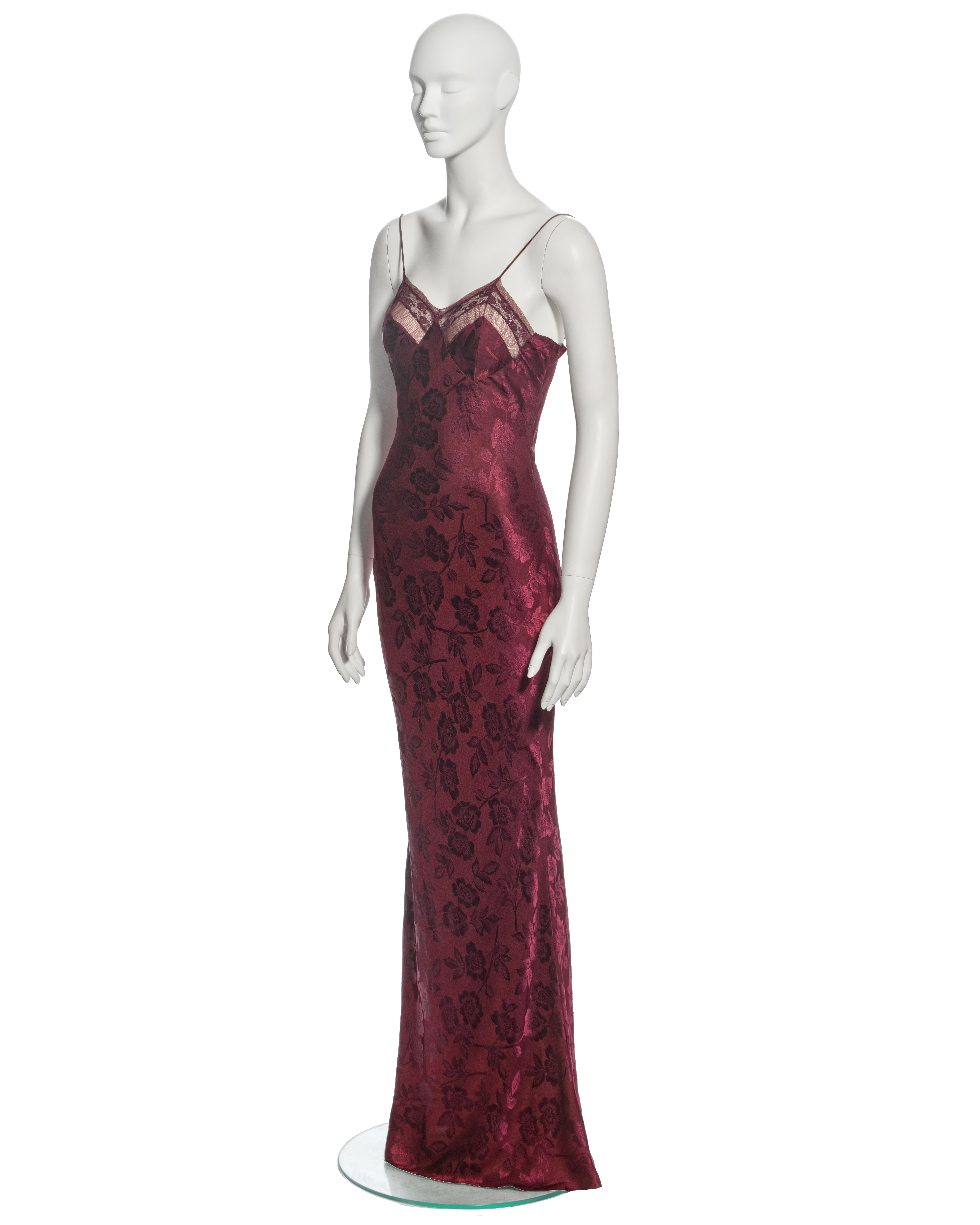 Christian Dior by John Galliano Bordeaux Red Floral Silk Evening Dress, fw 2005 4