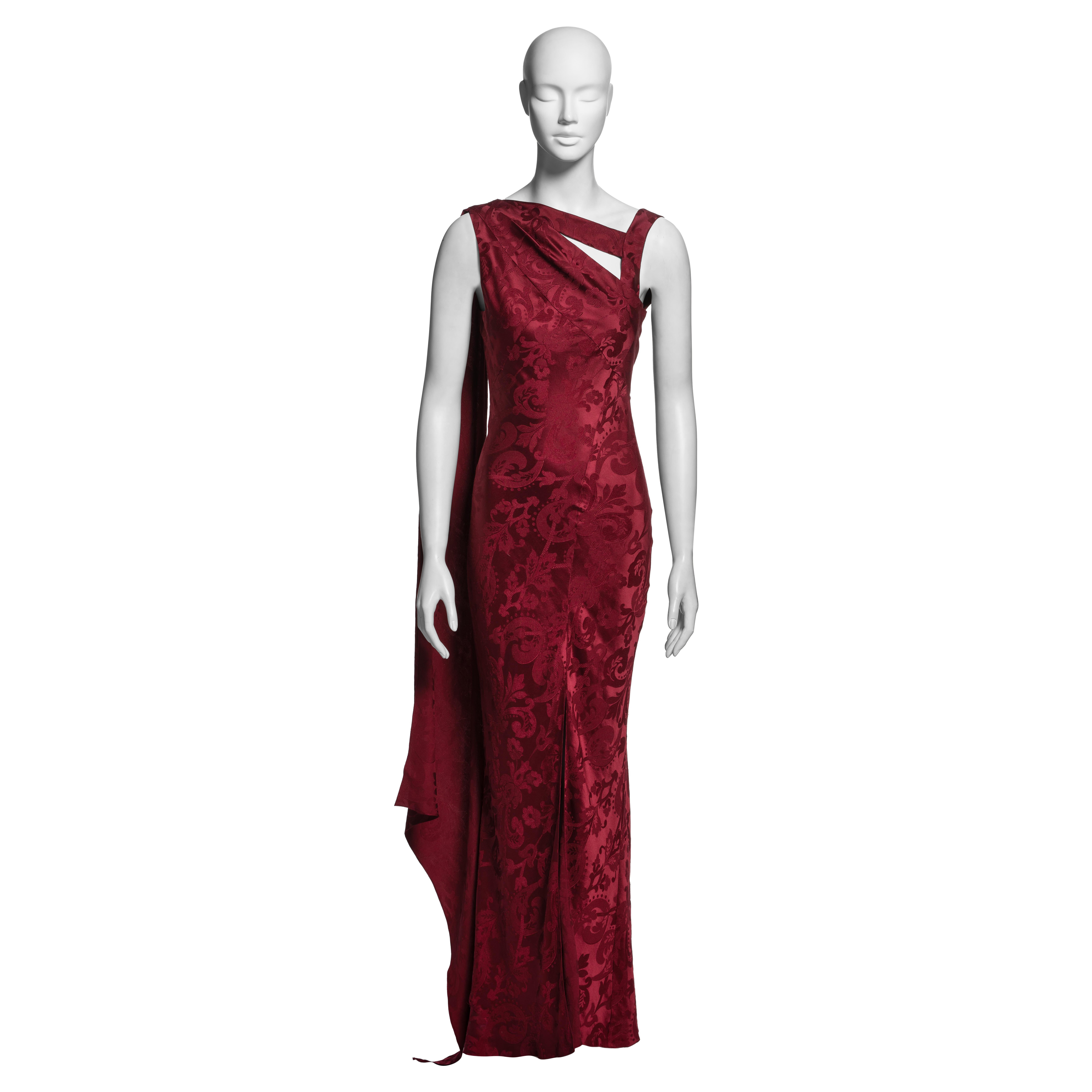 Christian Dior by John Galliano Bordeaux Red Jacquard Evening Dress, FW 2001