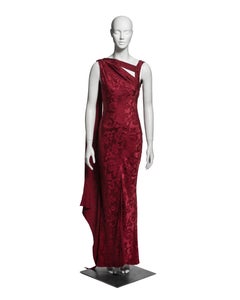 Christian Dior by John Galliano Bordeaux Red Jacquard Evening Dress, FW 2001