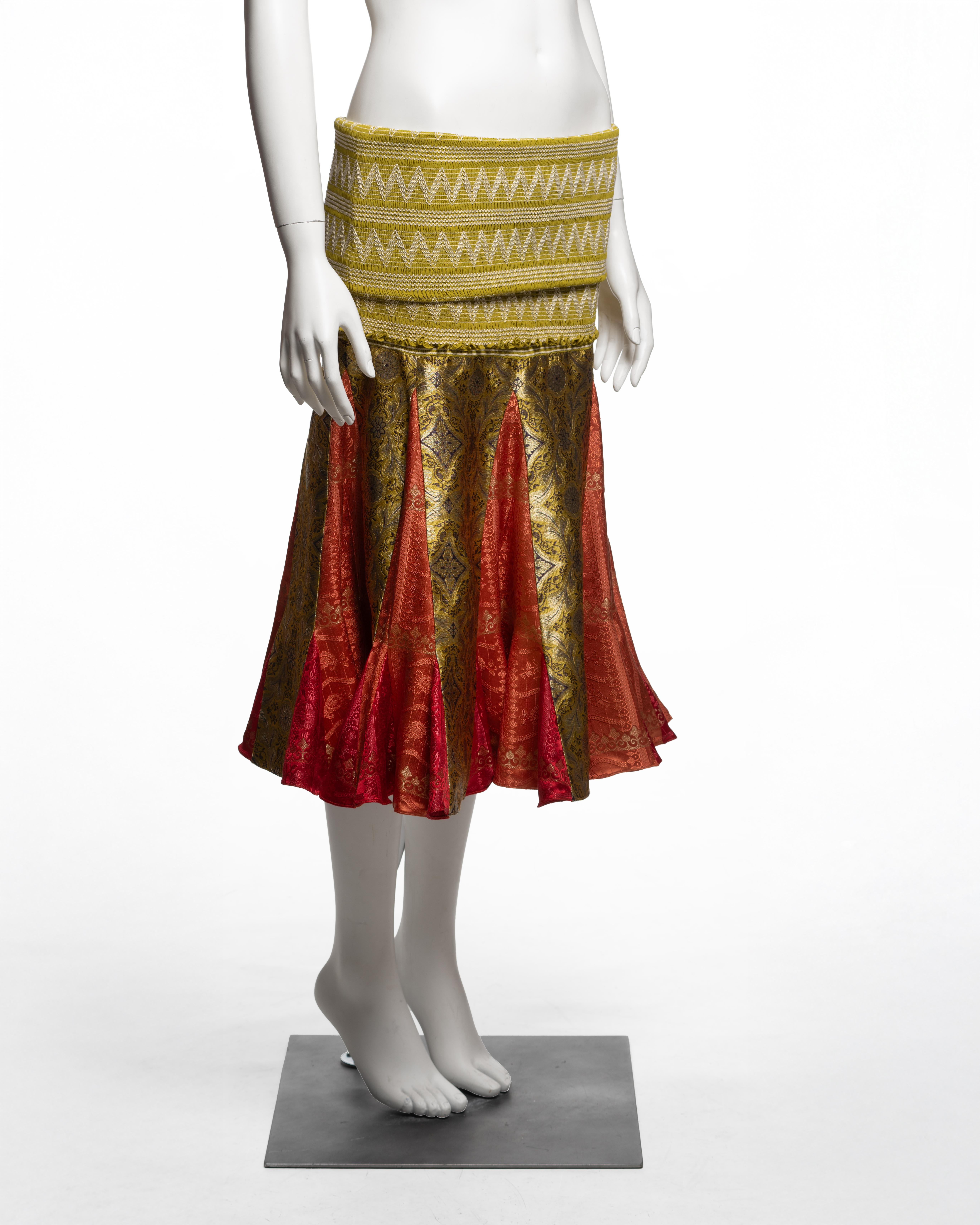 Christian Dior by John Galliano Brocade Godet Skirt with Smocked Waist, FW 2002 Damen im Angebot