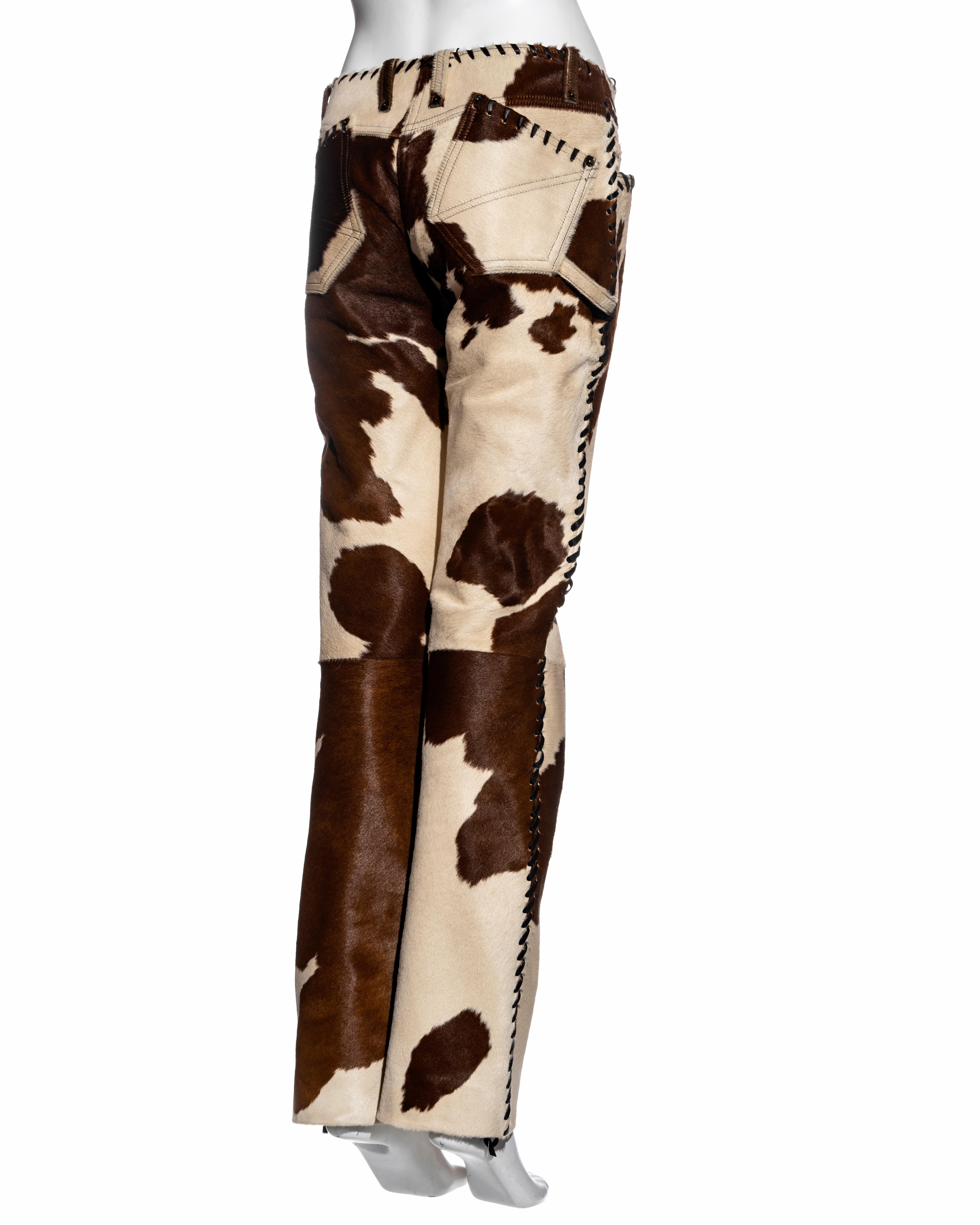 Christian Dior by John Galliano brown and cream calfskin leather pants, fw 2004 In Excellent Condition In London, GB