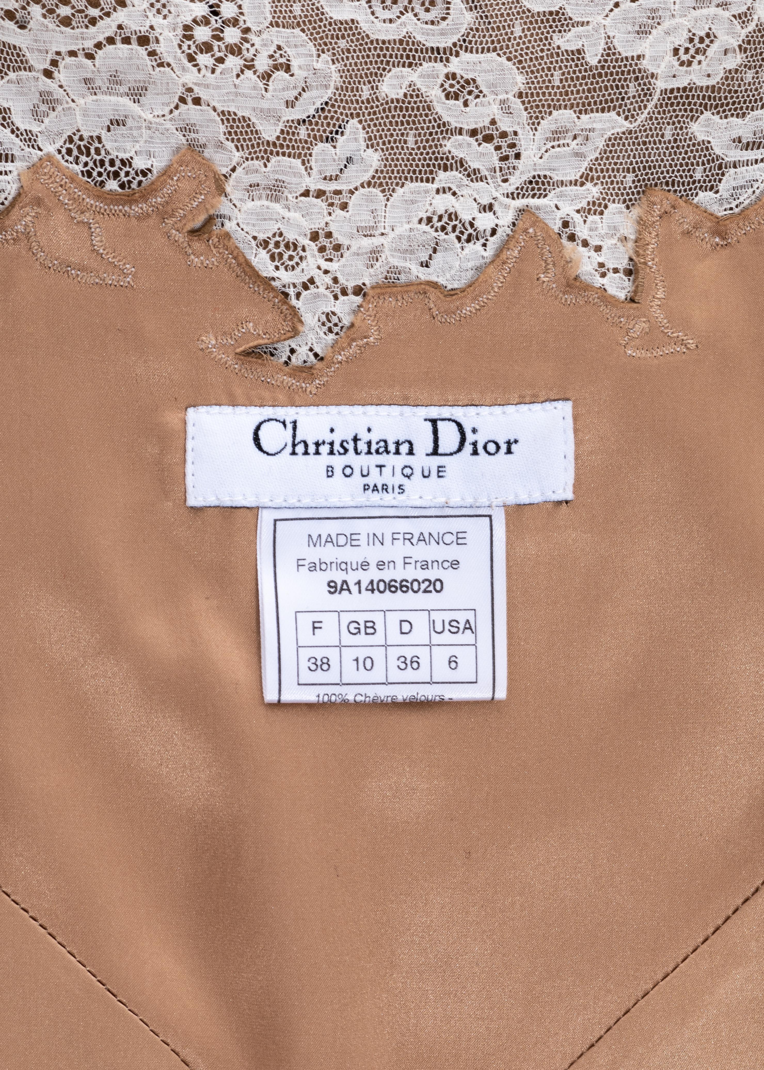 Christian Dior by John Galliano Brown and Cream Suede Dress and Jacket, FW 1999 For Sale 5