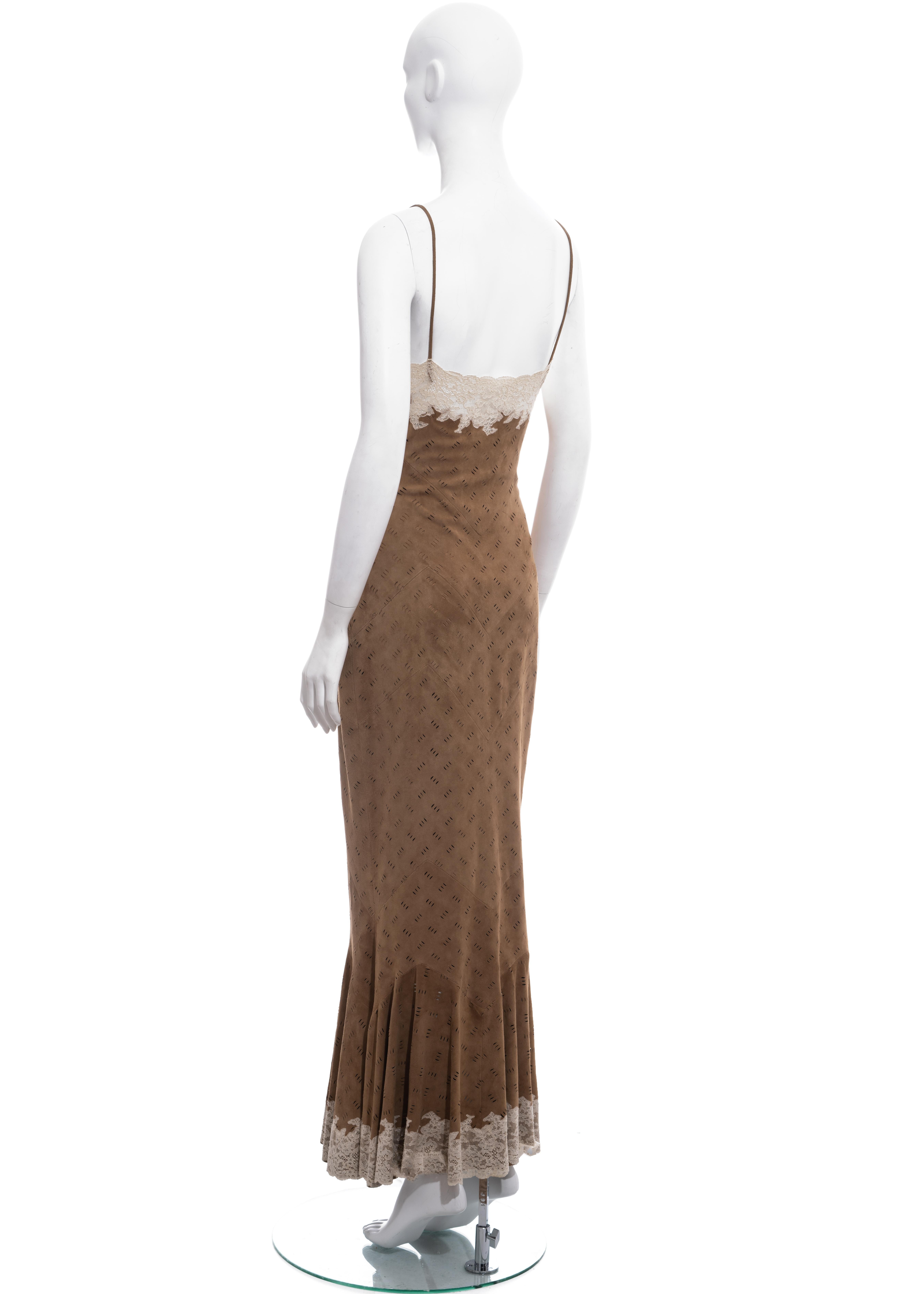Christian Dior by John Galliano Brown and Cream Suede Dress and Jacket, FW 1999 For Sale 3