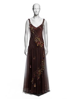 Christian Dior by John Galliano Brown Embroidered Tulle & Silk Dress, FW 2005