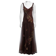 Christian Dior by John Galliano Brown Embroidered Tulle & Silk Dress, FW 2005