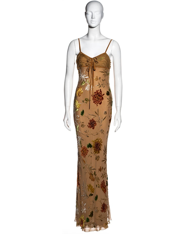 dior brown dress Christian by John Galliano floral silk devoré maxi dress, ss 2006 at 1stDibs Ruffle dresses blend gabardine Glam Mood Sequin Backless Sizes:XS