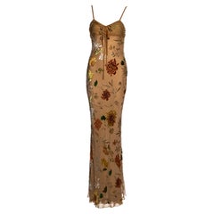 Christian Dior by John Galliano Braunes Maxikleid aus geblümter Seide devoré, ss 2006