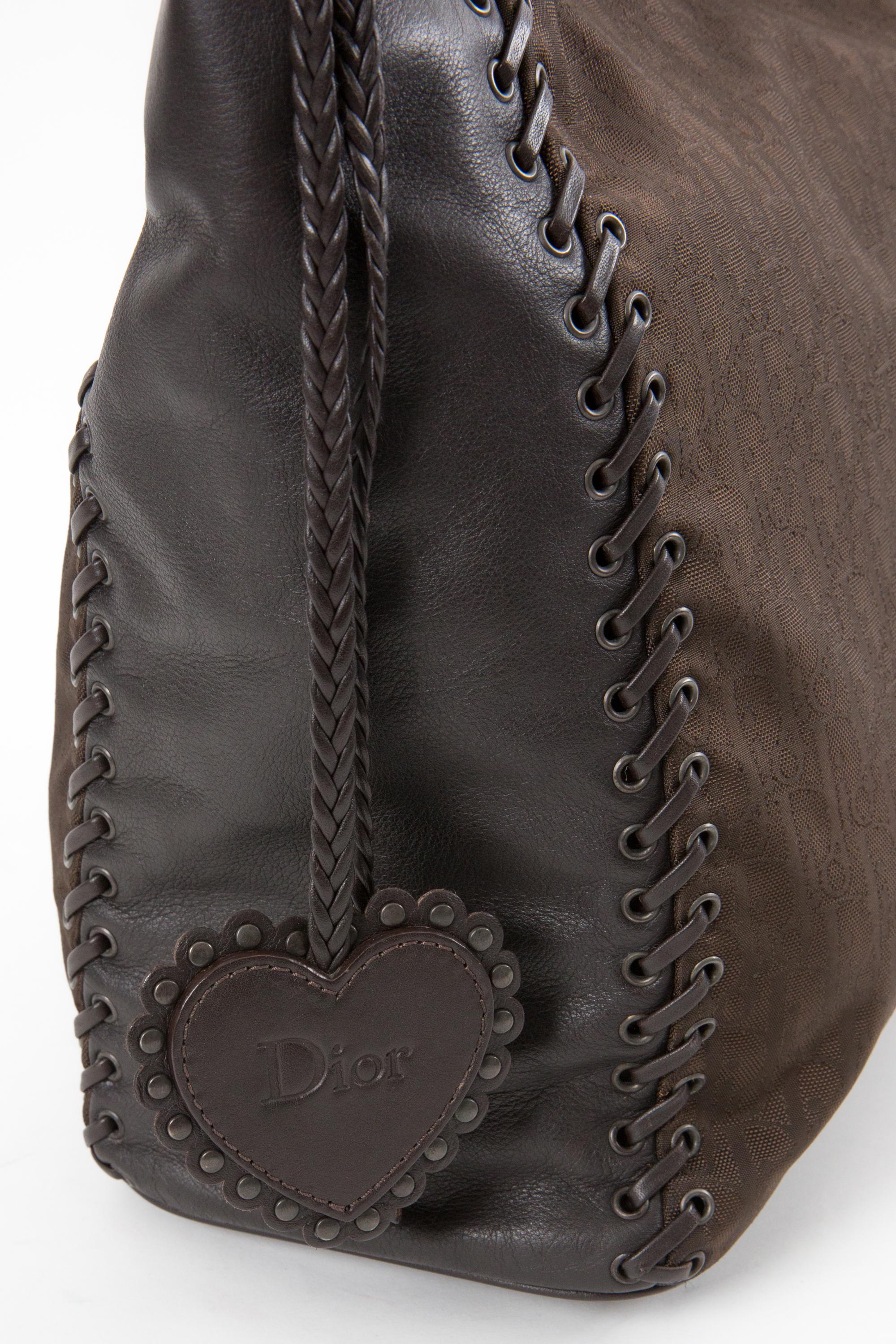 Christian Dior by John Galliano Brown Heart Charm Ethnic Tote Bag For Sale 1