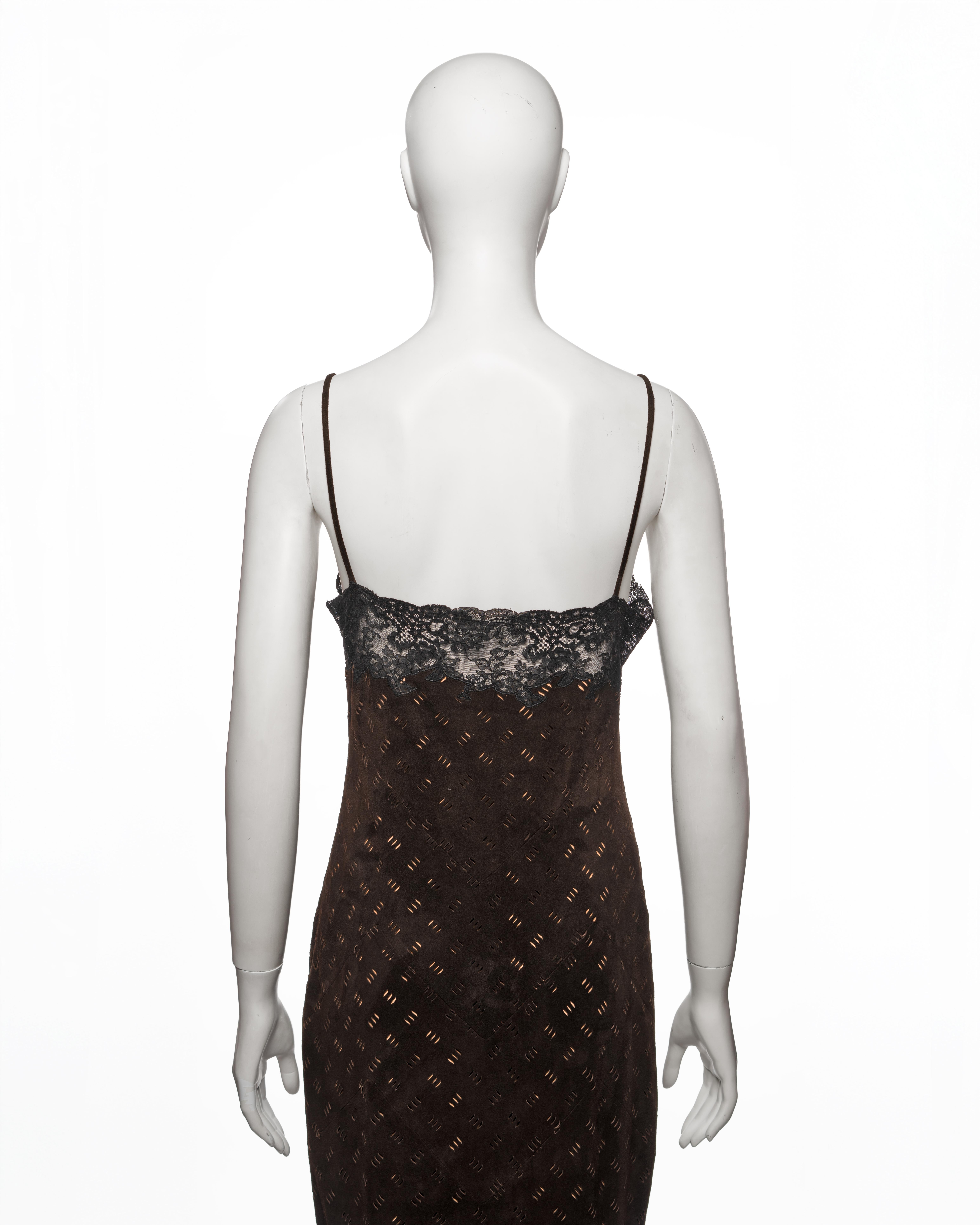Christian Dior by John Galliano Brown Laser-Cut Suede and Lace Dress, FW 1999 For Sale 5