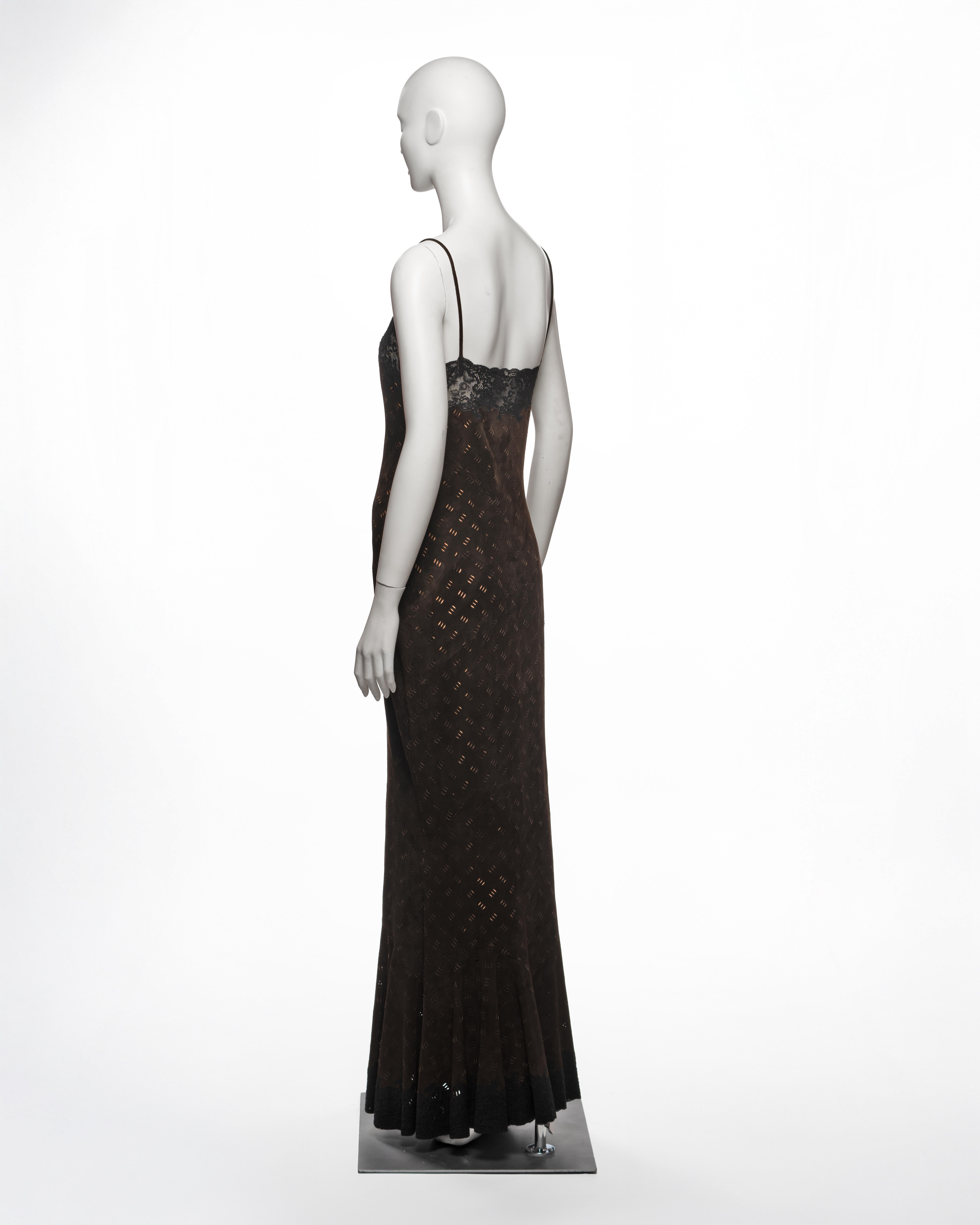 Christian Dior by John Galliano Brown Laser-Cut Suede and Lace Dress, FW 1999 For Sale 6