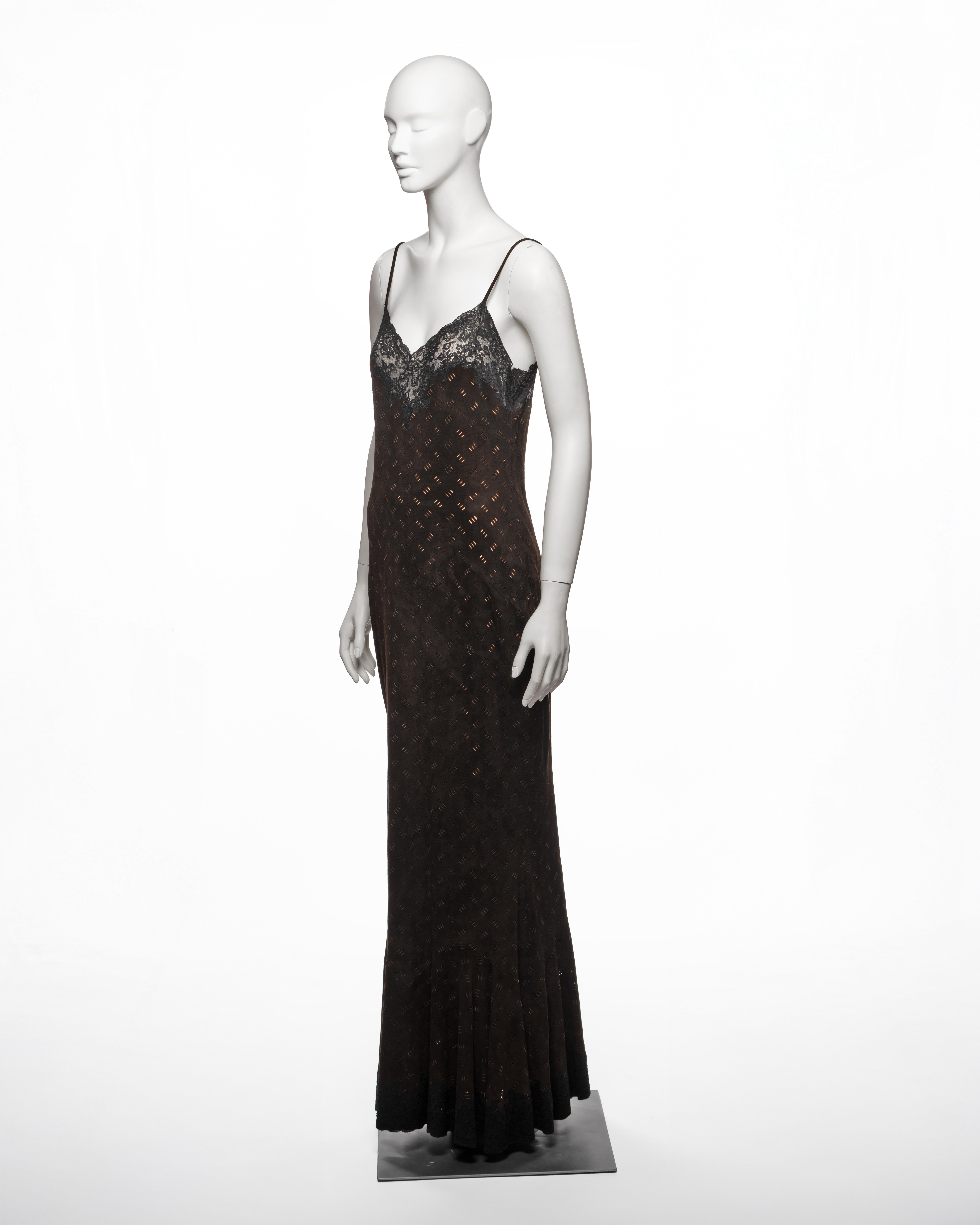 Christian Dior by John Galliano Brown Laser-Cut Suede and Lace Dress, FW 1999 For Sale 7
