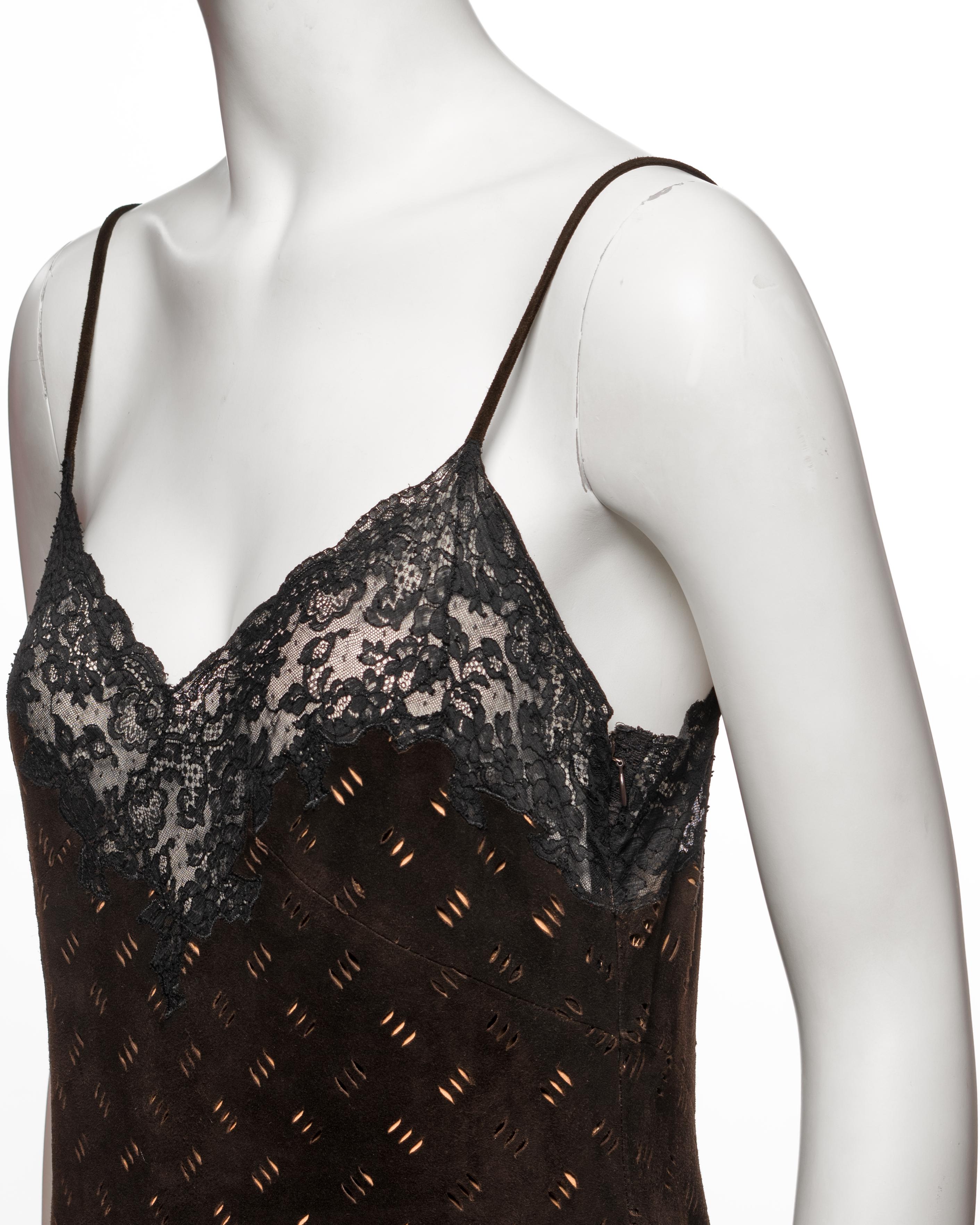 Christian Dior by John Galliano Brown Laser-Cut Suede and Lace Dress, FW 1999 For Sale 8