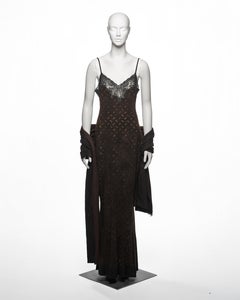 Christian Dior by John Galliano Brown Laser-Cut Suede and Lace Dress, FW 1999