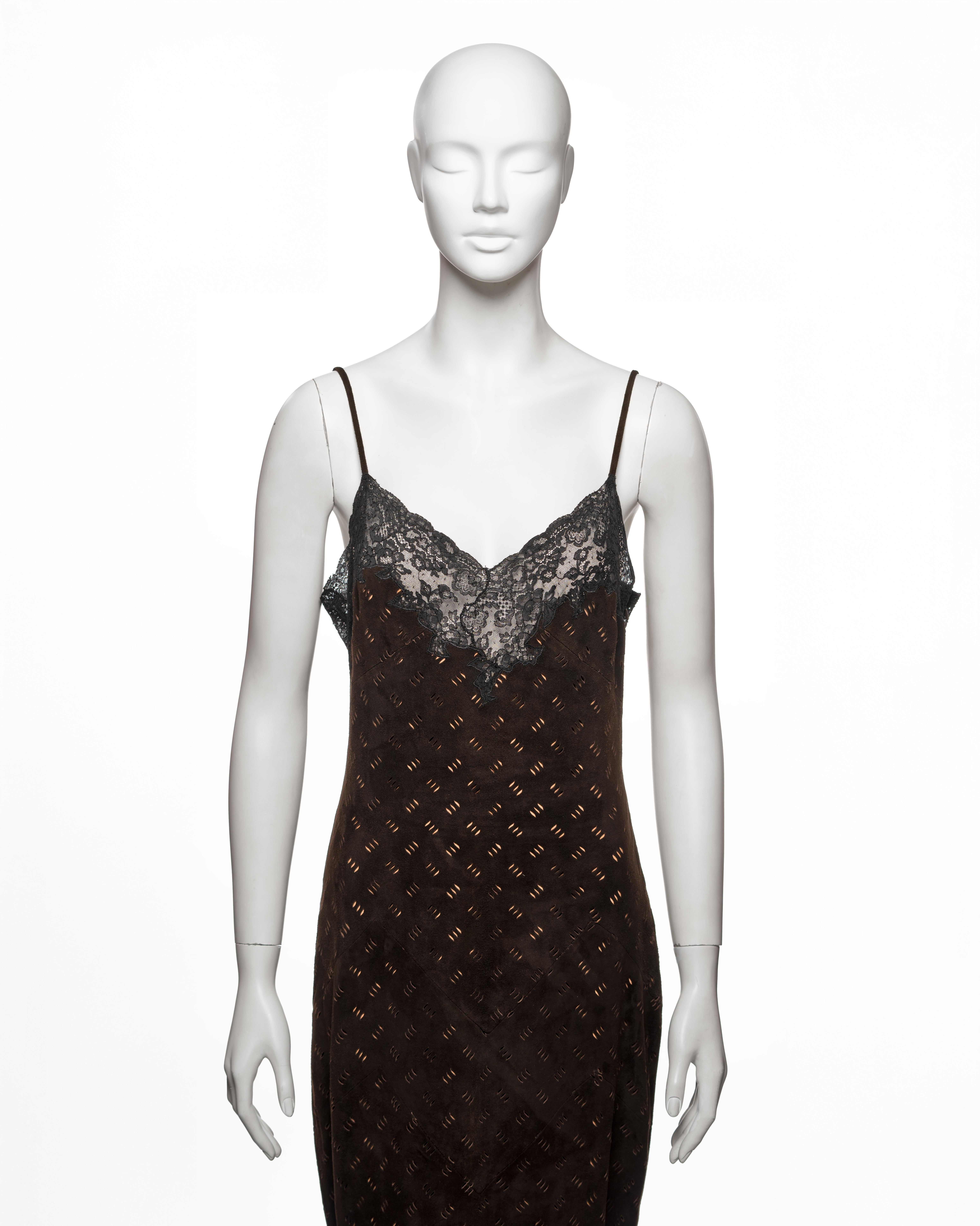 Christian Dior by John Galliano Brown Laser-Cut Suede and Lace Dress, FW 1999 In Excellent Condition For Sale In London, GB
