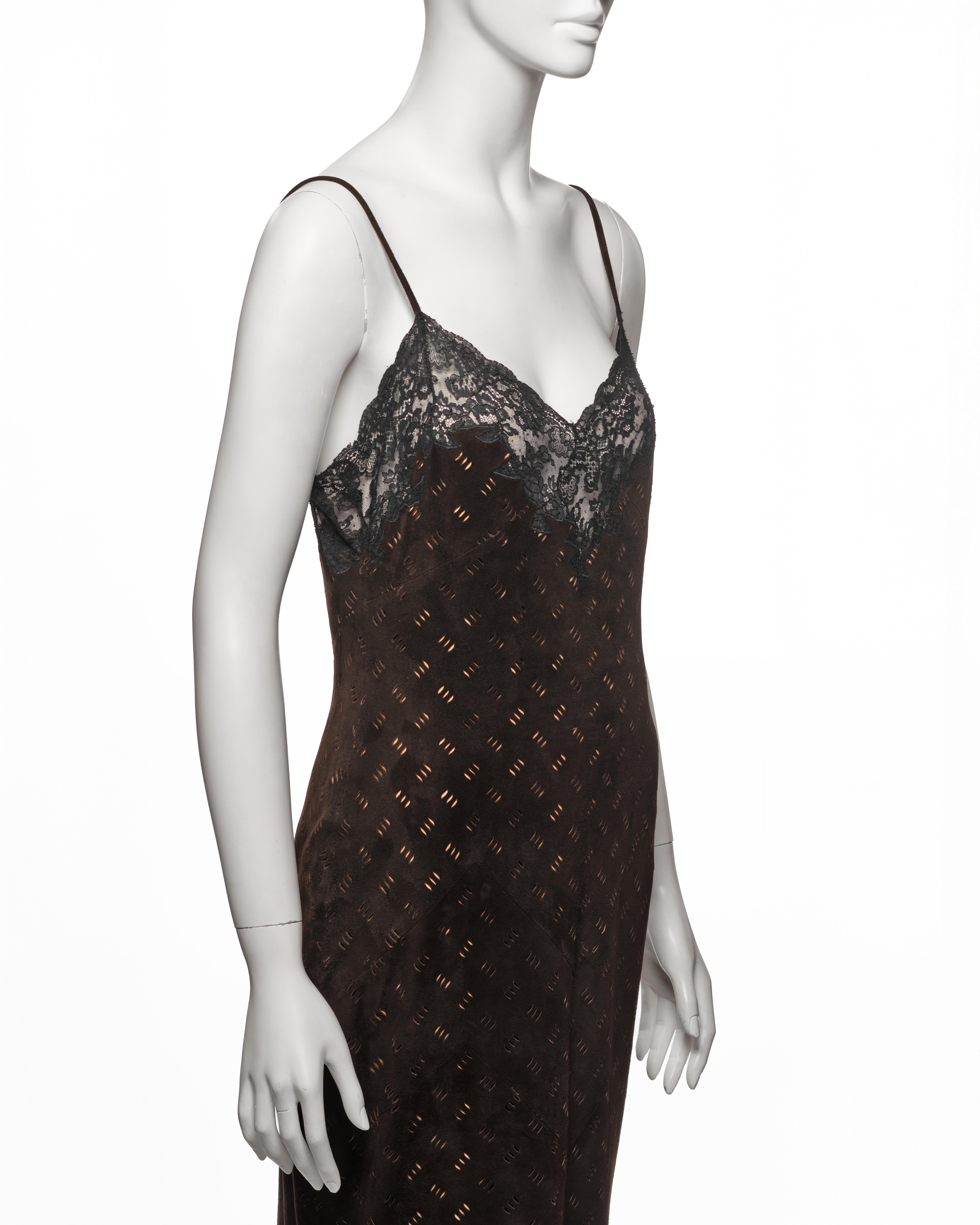 Christian Dior by John Galliano Brown Laser-Cut Suede and Lace Dress, FW 1999 For Sale 2