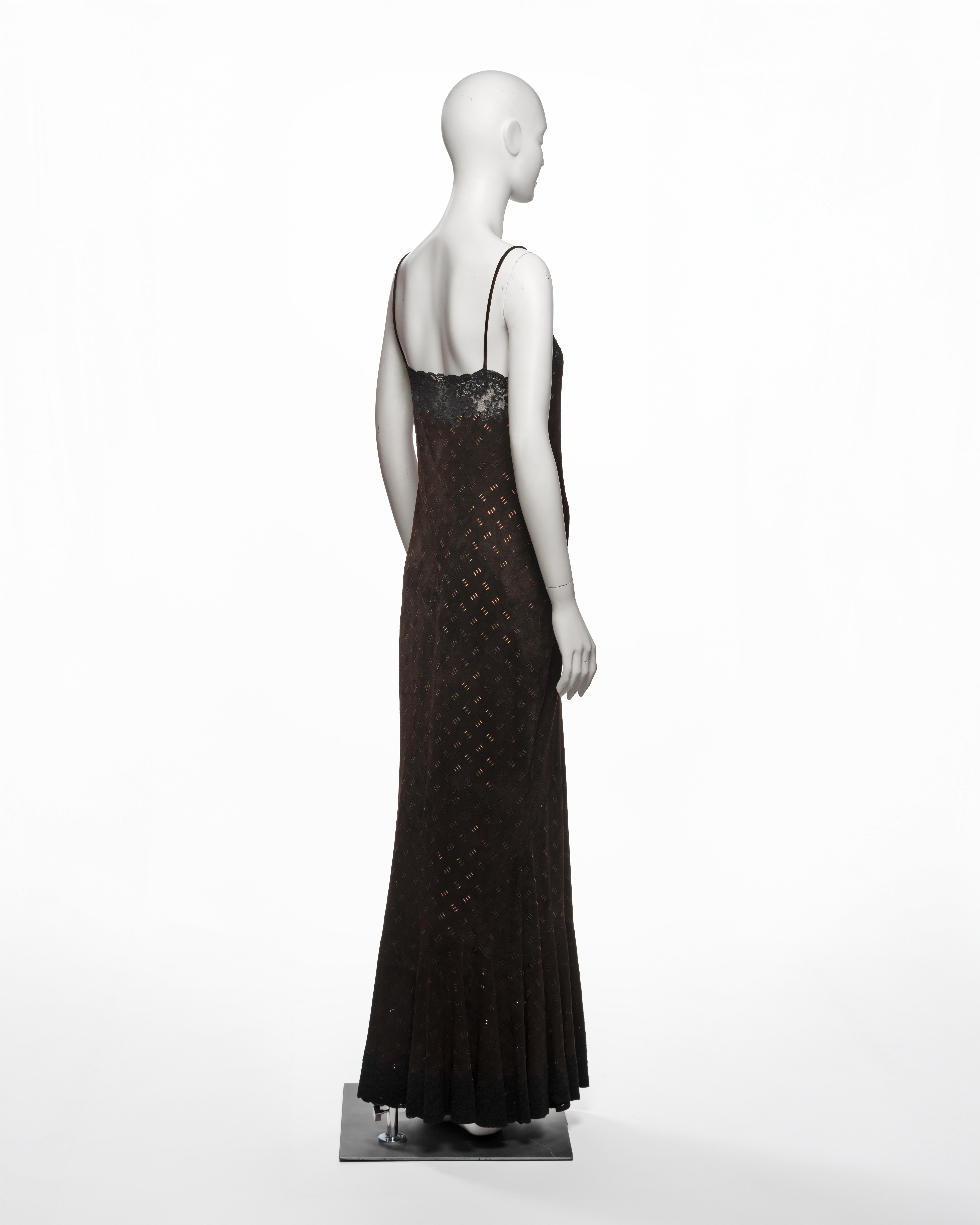 Christian Dior by John Galliano Brown Laser-Cut Suede and Lace Dress, FW 1999 For Sale 3