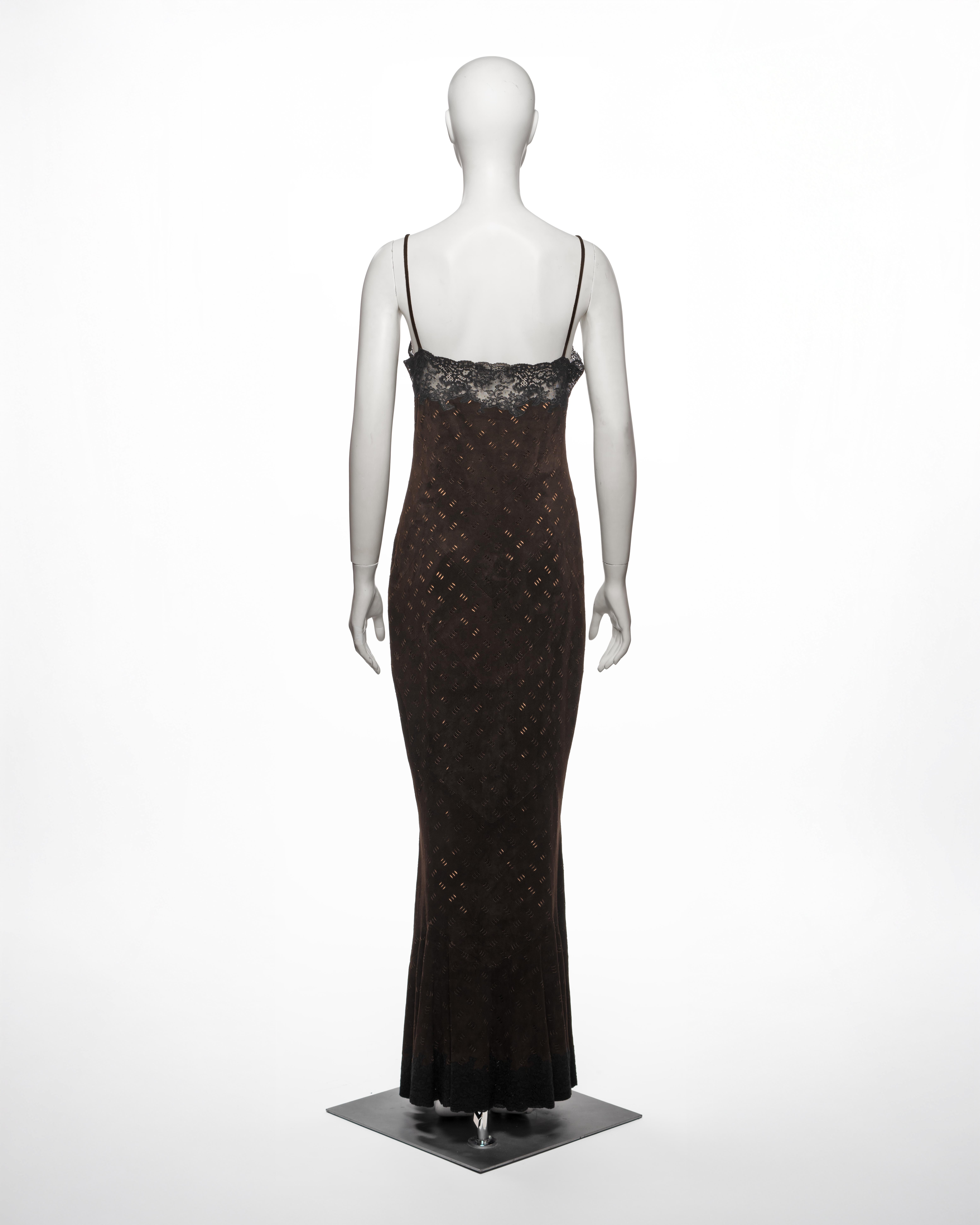 Christian Dior by John Galliano Brown Laser-Cut Suede and Lace Dress, FW 1999 For Sale 4