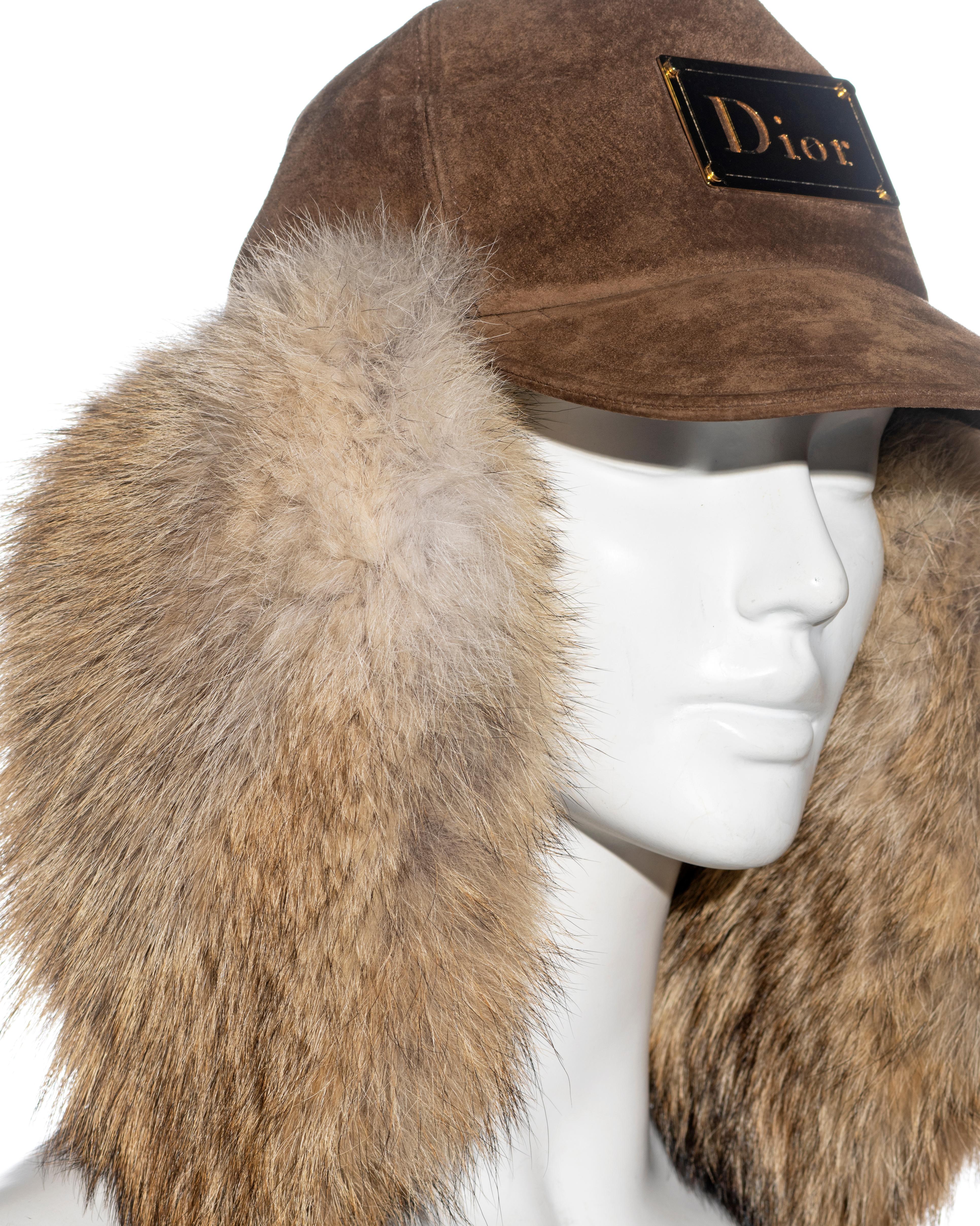 Christian Dior by John Galliano brown leather and coyote fur hat, ss 2002 In Excellent Condition In London, GB