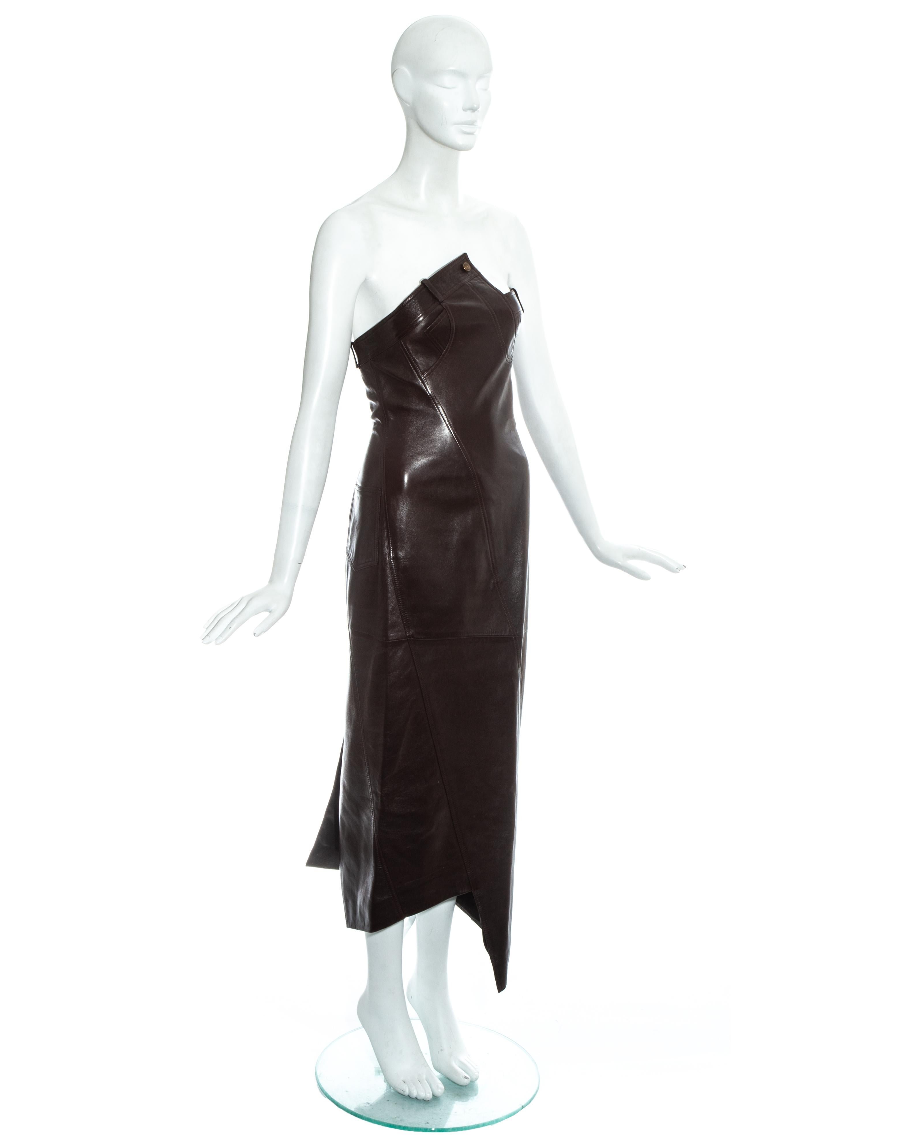 Christian Dior by John Galliano brown leather bias cut strapless dress, fw 2000 In Good Condition In London, GB