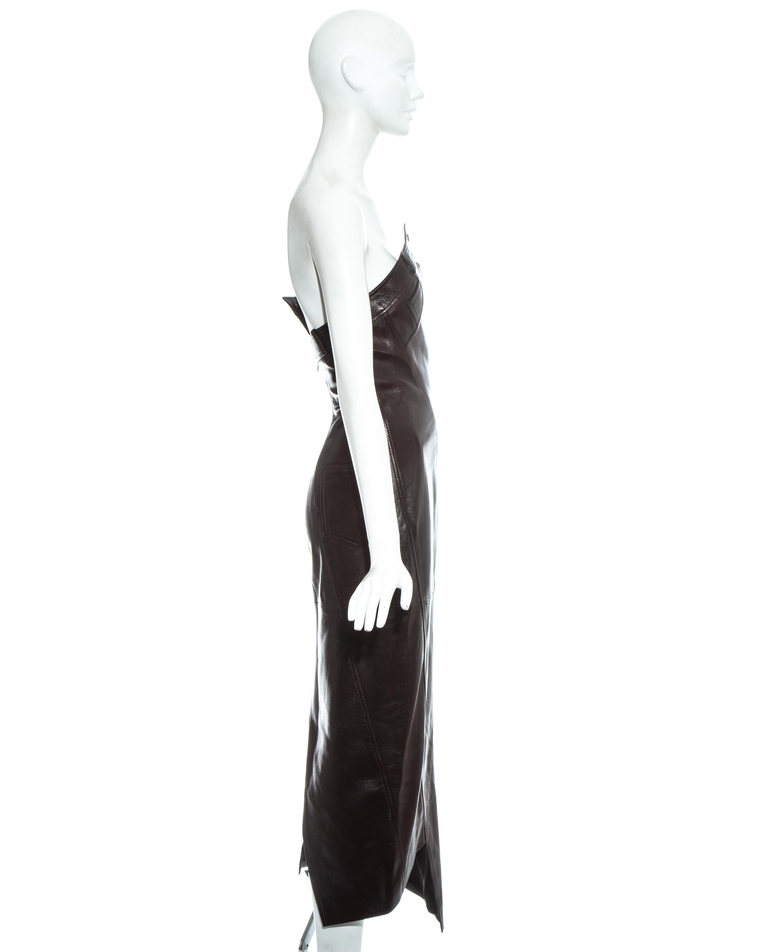 Women's Christian Dior by John Galliano brown leather bias cut strapless dress, fw 2000
