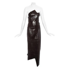 Christian Dior by John Galliano brown leather bias cut strapless dress, fw 2000