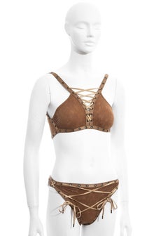Christian Dior by John Galliano brown leather effect  lace-up bikini, ss 2003