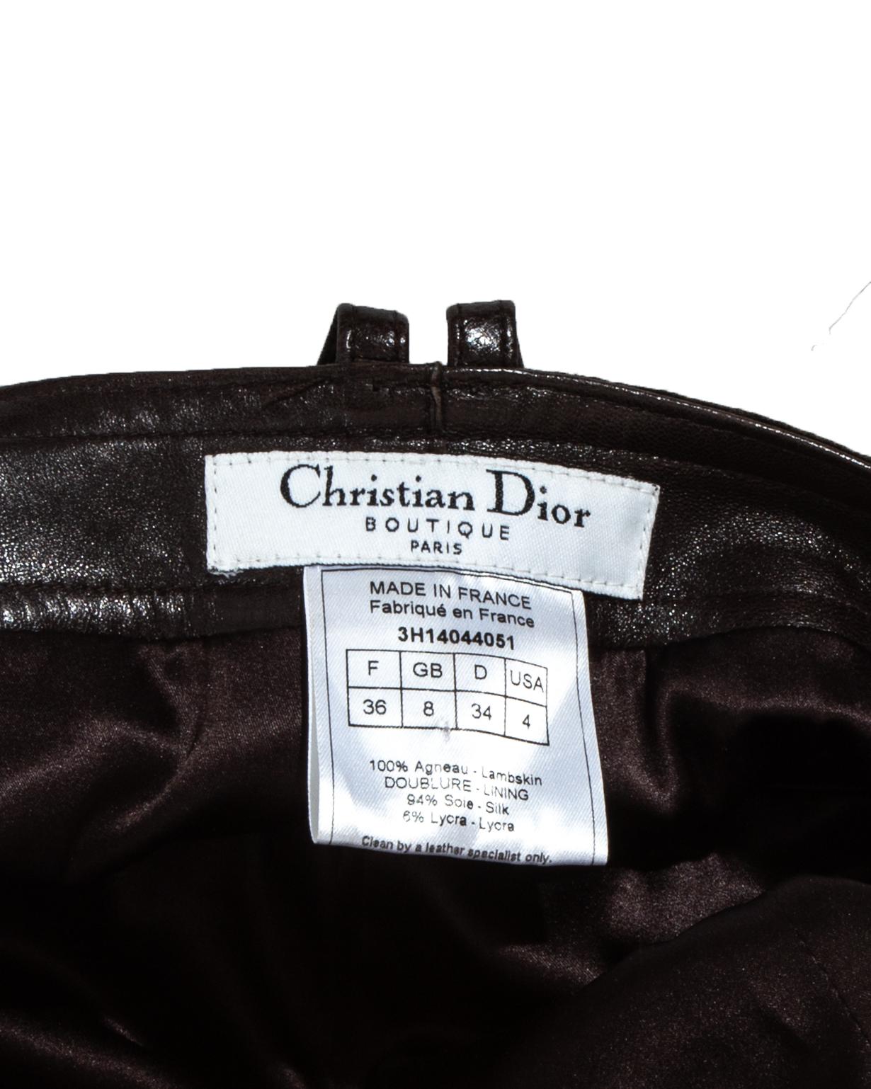 Women's Christian Dior by John Galliano brown leather lace up pants, fw 2003