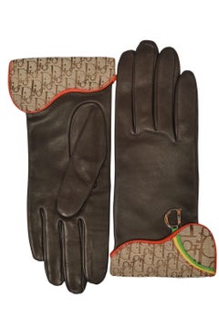 Christian Dior By John Galliano Brown Leather & Logo Print "Rasta" Gloves 2004