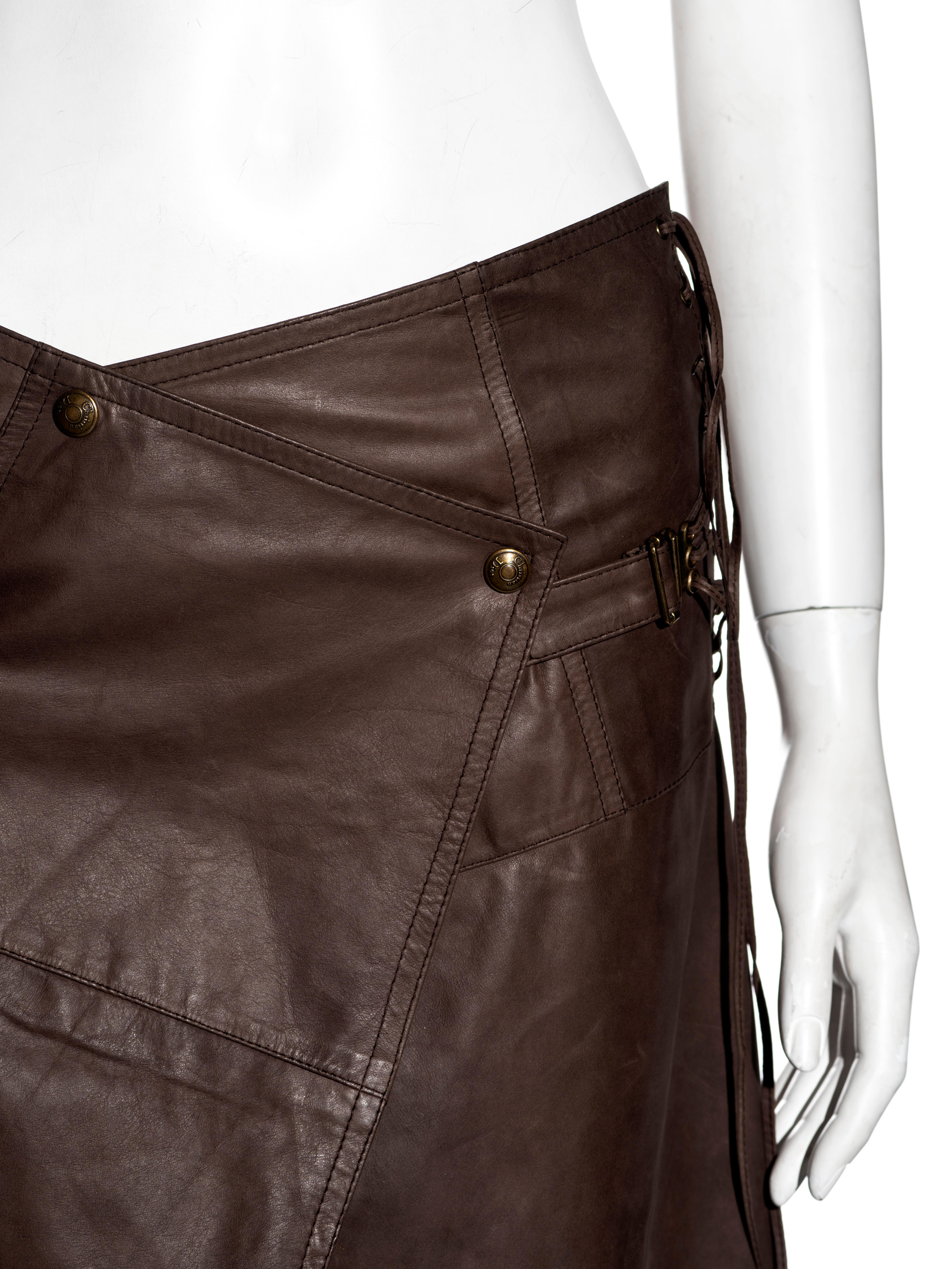 Christian Dior by John Galliano brown leather wrap skirt, ss 2001 In Excellent Condition In London, GB