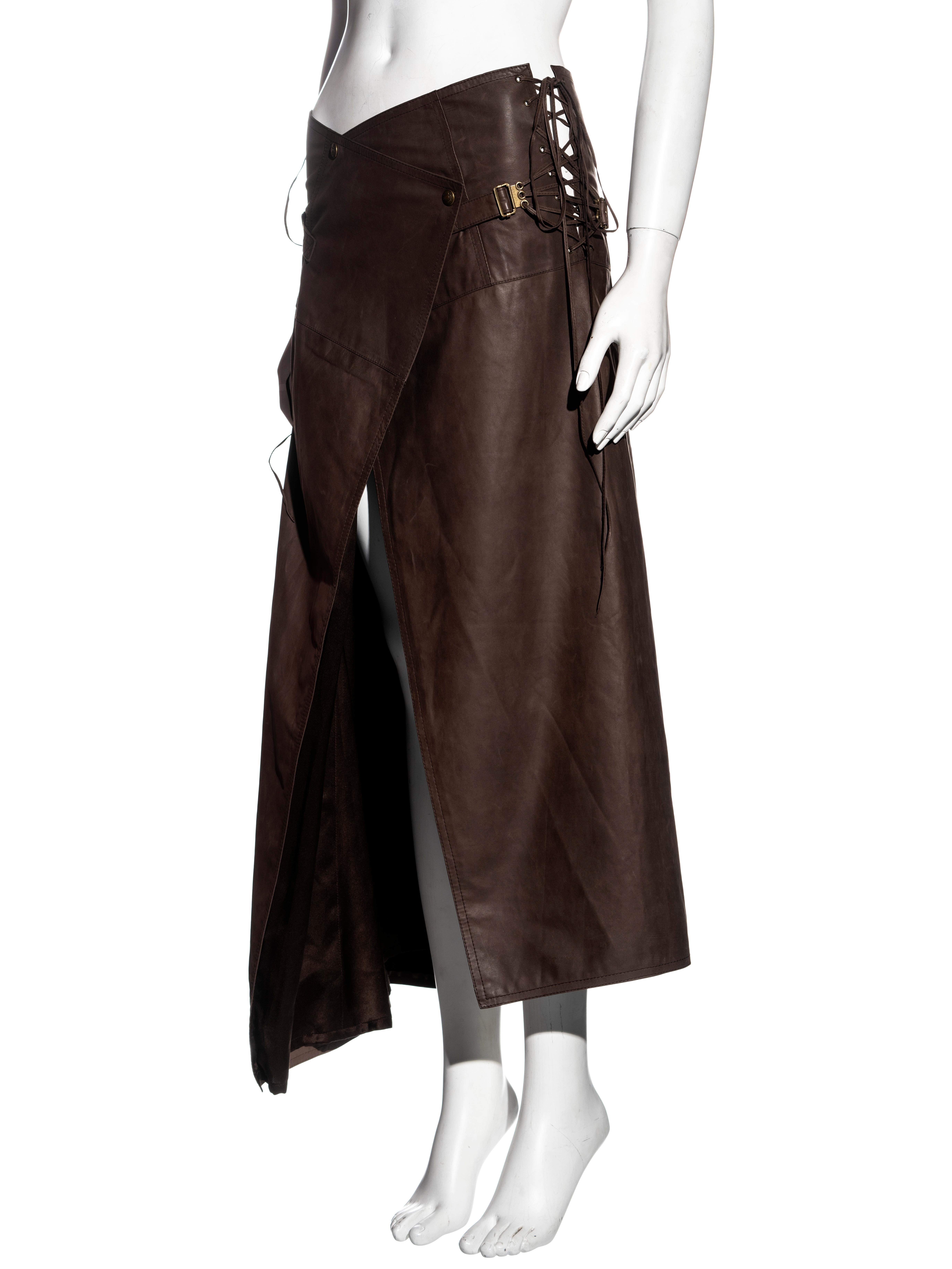 Women's Christian Dior by John Galliano brown leather wrap skirt, ss 2001