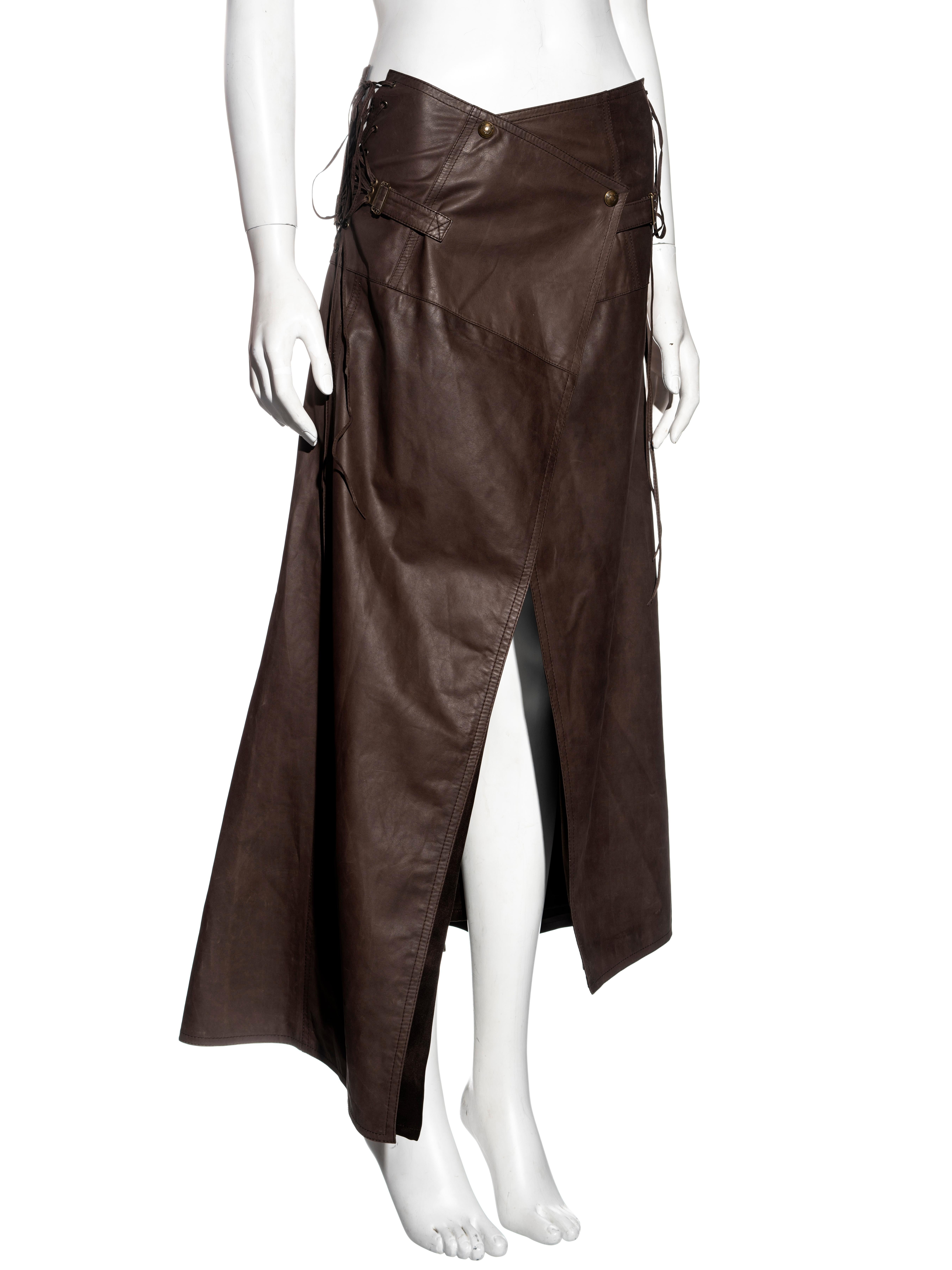 Christian Dior by John Galliano brown leather wrap skirt, ss 2001 2