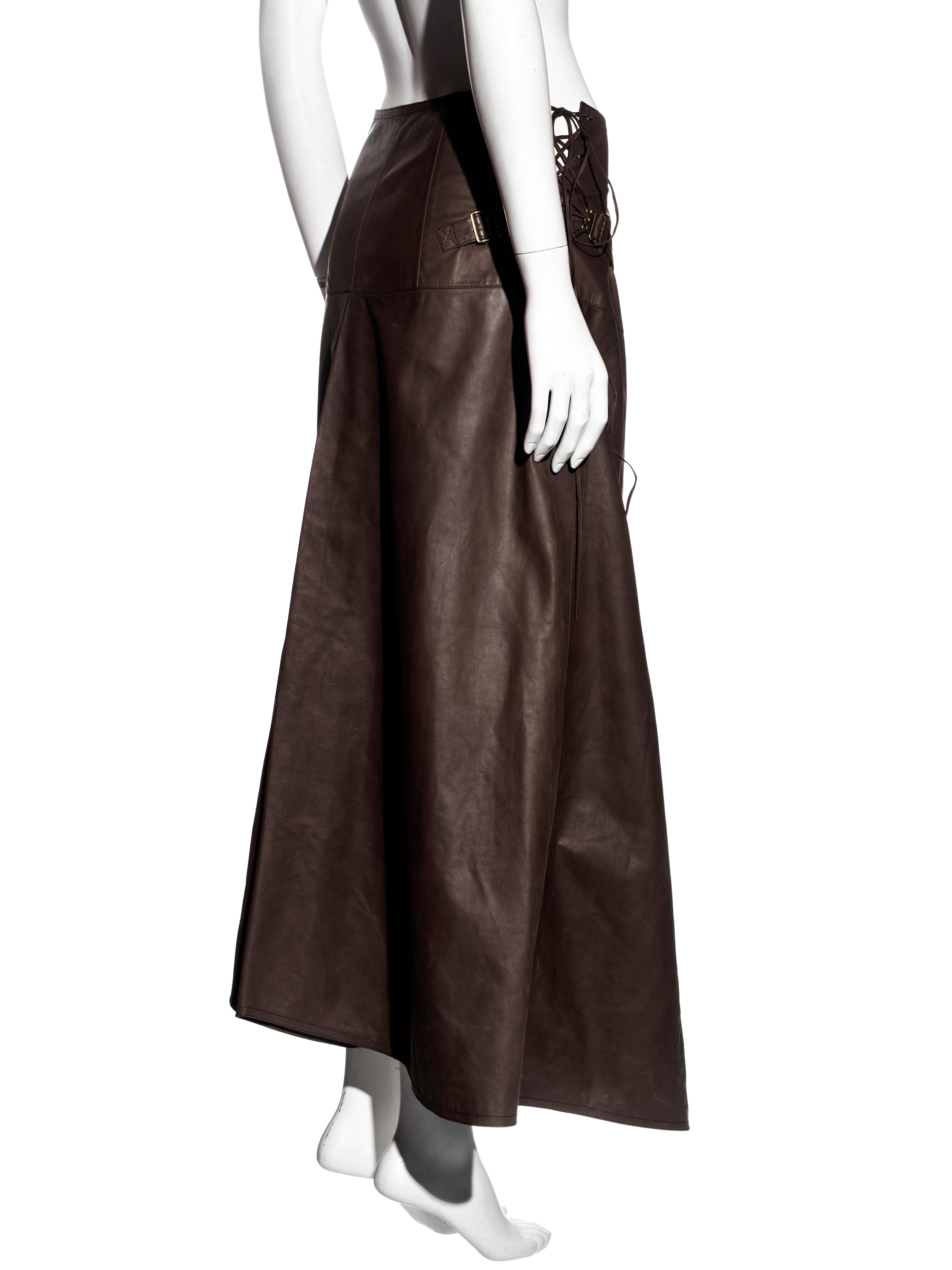 Christian Dior by John Galliano brown leather wrap skirt, ss 2001 3