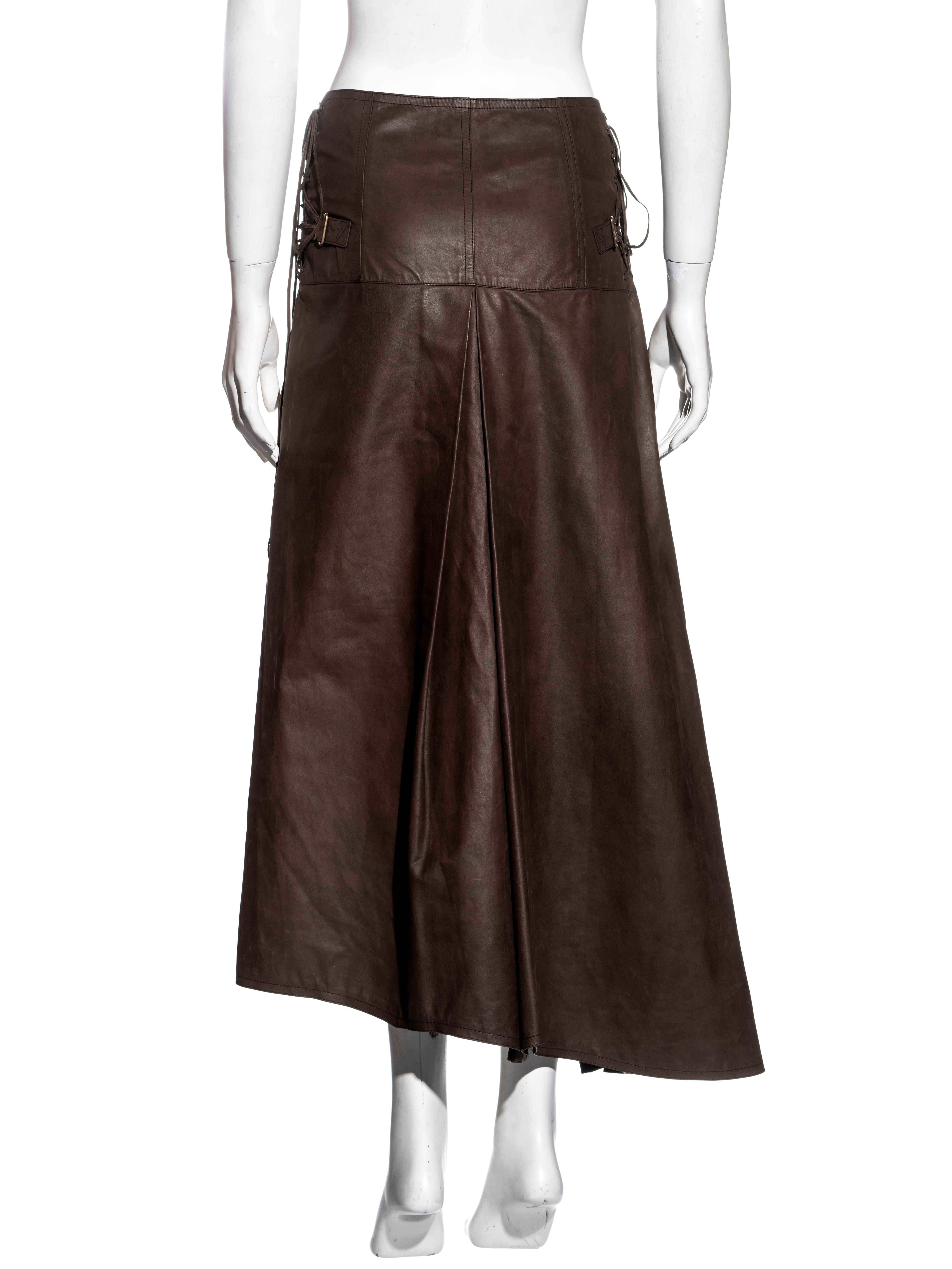 Christian Dior by John Galliano brown leather wrap skirt, ss 2001 4