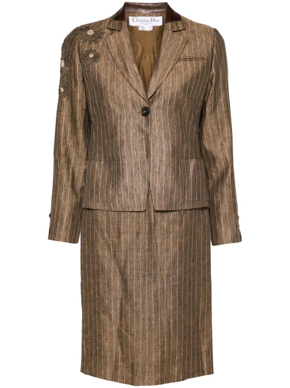 Christian Dior by John Galliano Brown Linen Skirt Suit For Sale 1