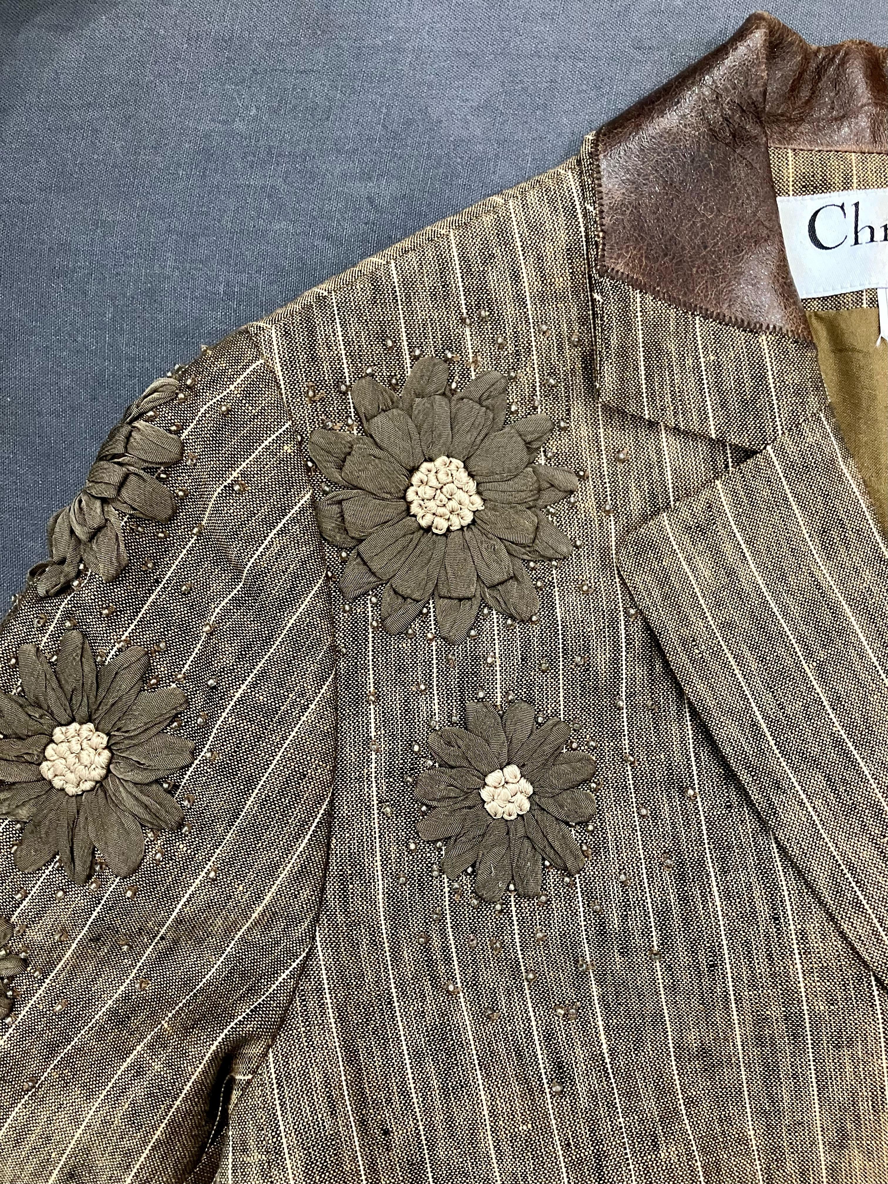 Christian Dior by John Galliano Brown Linen Skirt Suit For Sale 2