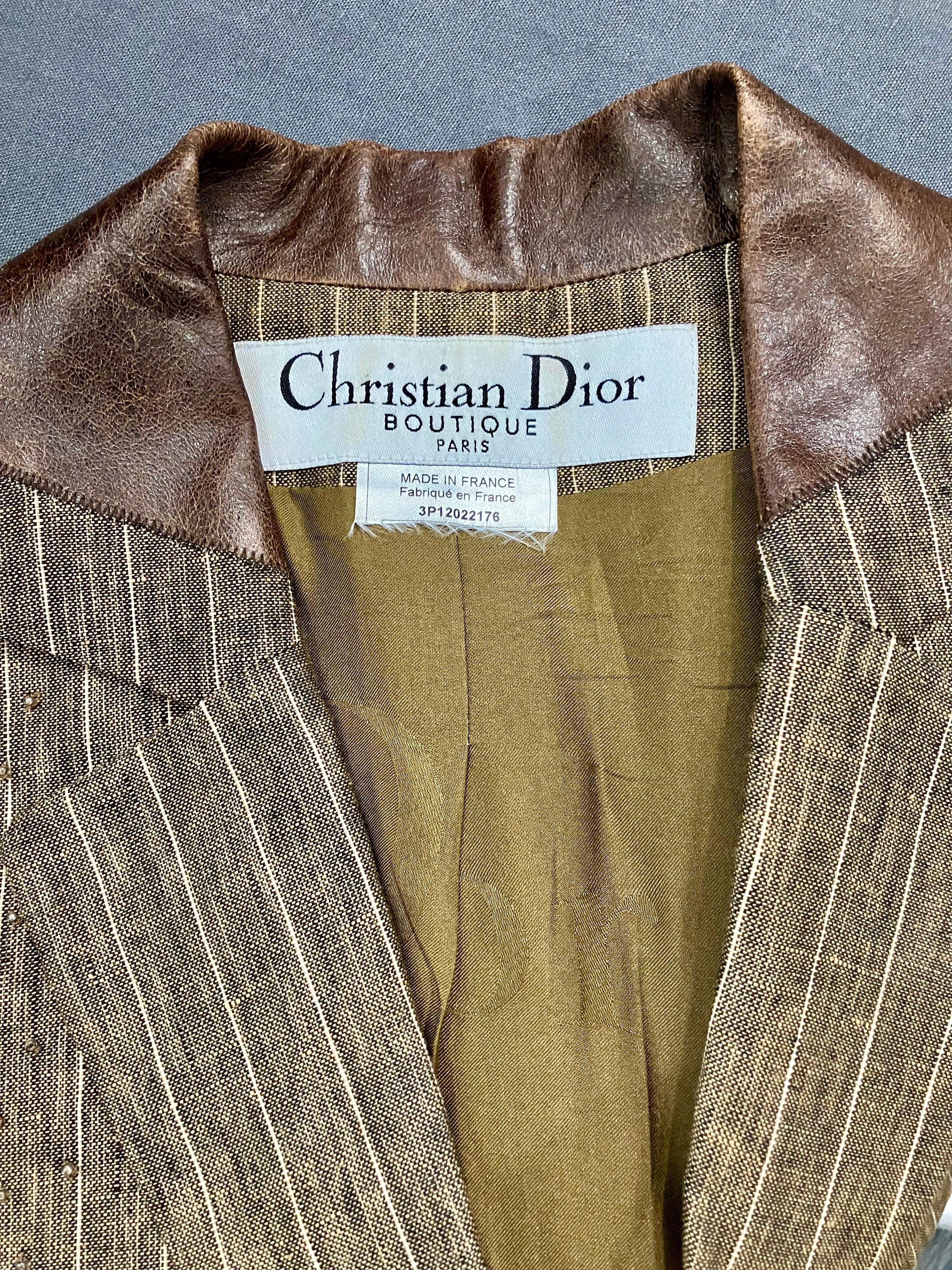Christian Dior by John Galliano Brown Linen Skirt Suit For Sale 3