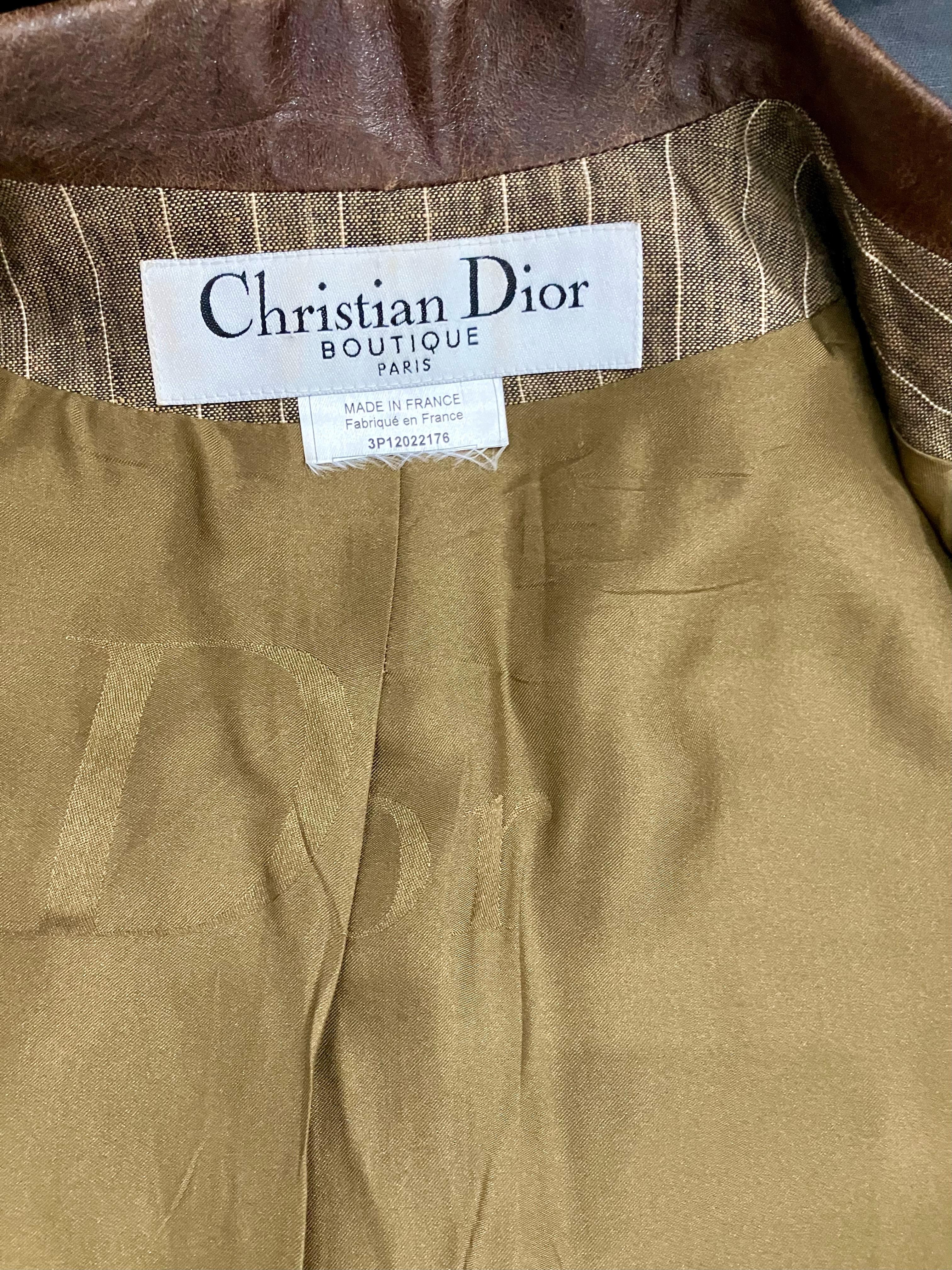 Christian Dior by John Galliano Brown Linen Skirt Suit For Sale 4