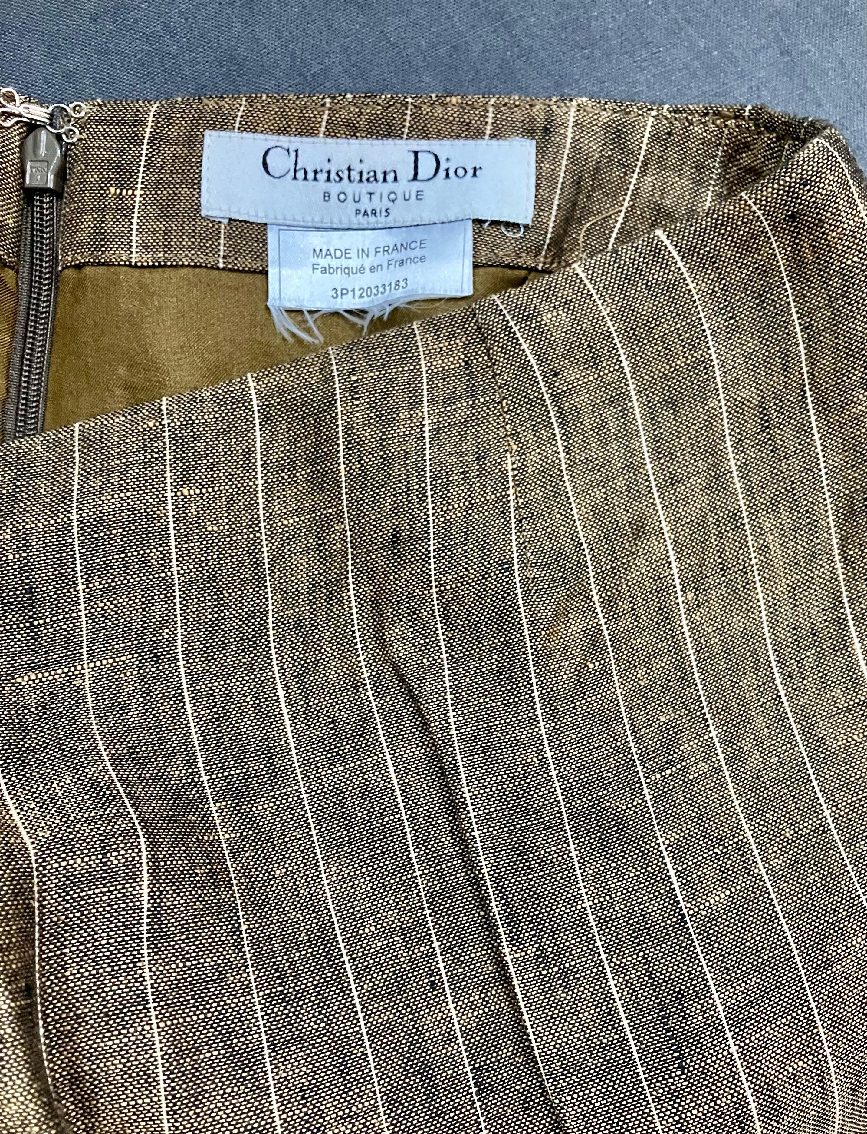 Christian Dior by John Galliano Brown Linen Skirt Suit For Sale 5