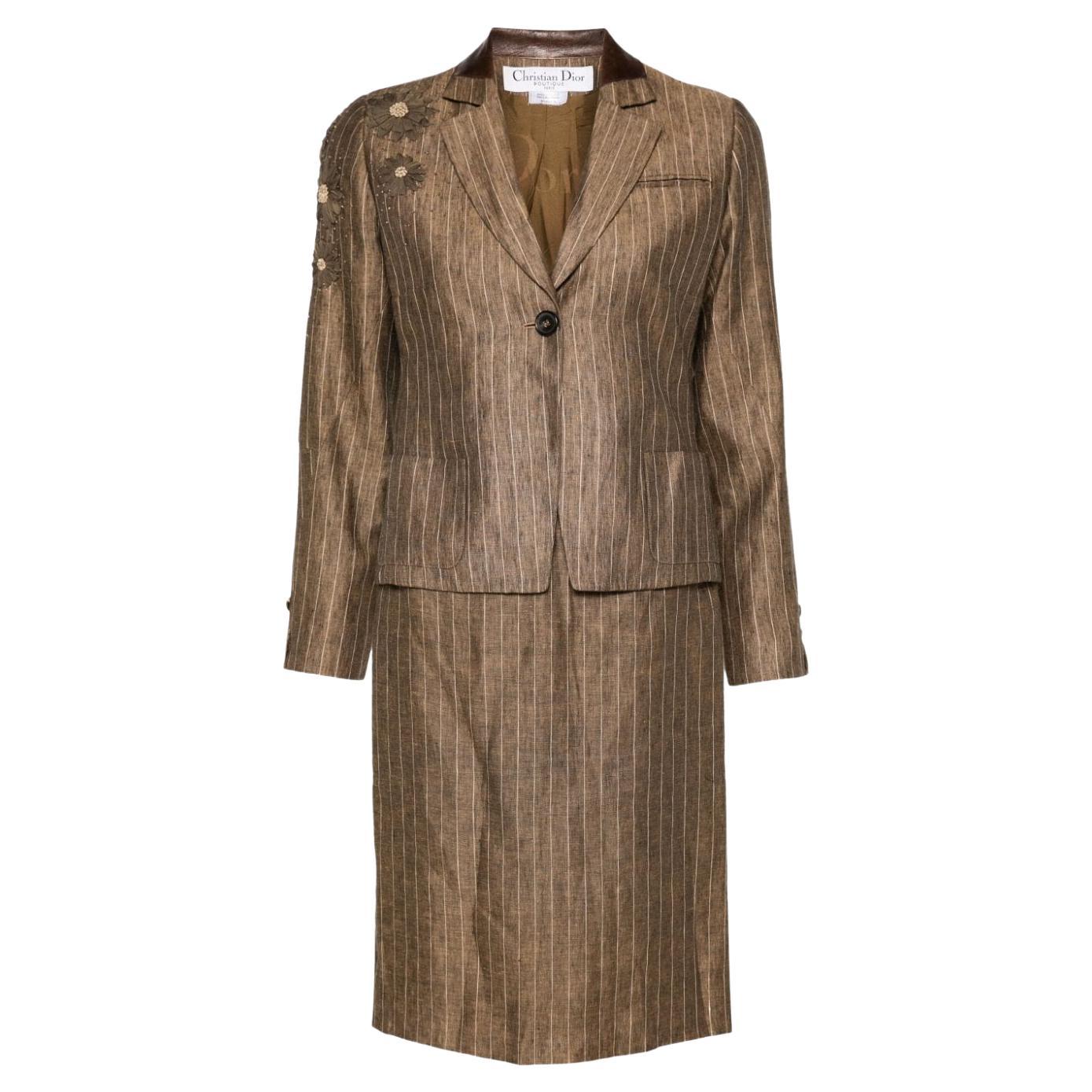 Christian Dior by John Galliano Brown Linen Skirt Suit